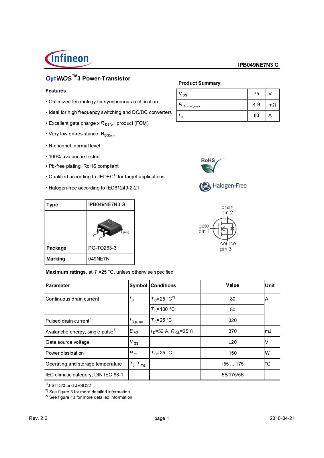 Datasheet ipb049ne7n3_rev2.2 Datasheet - ManualMachine.com