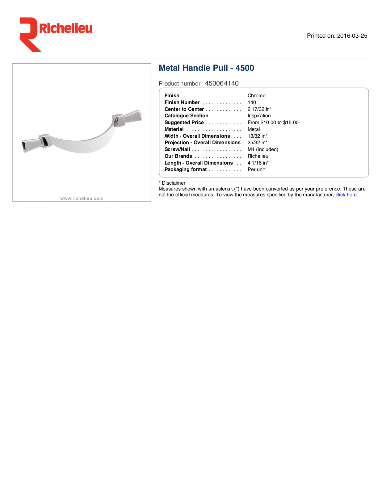 Richelieu RHC1116 Specifications - ManualMachine.com