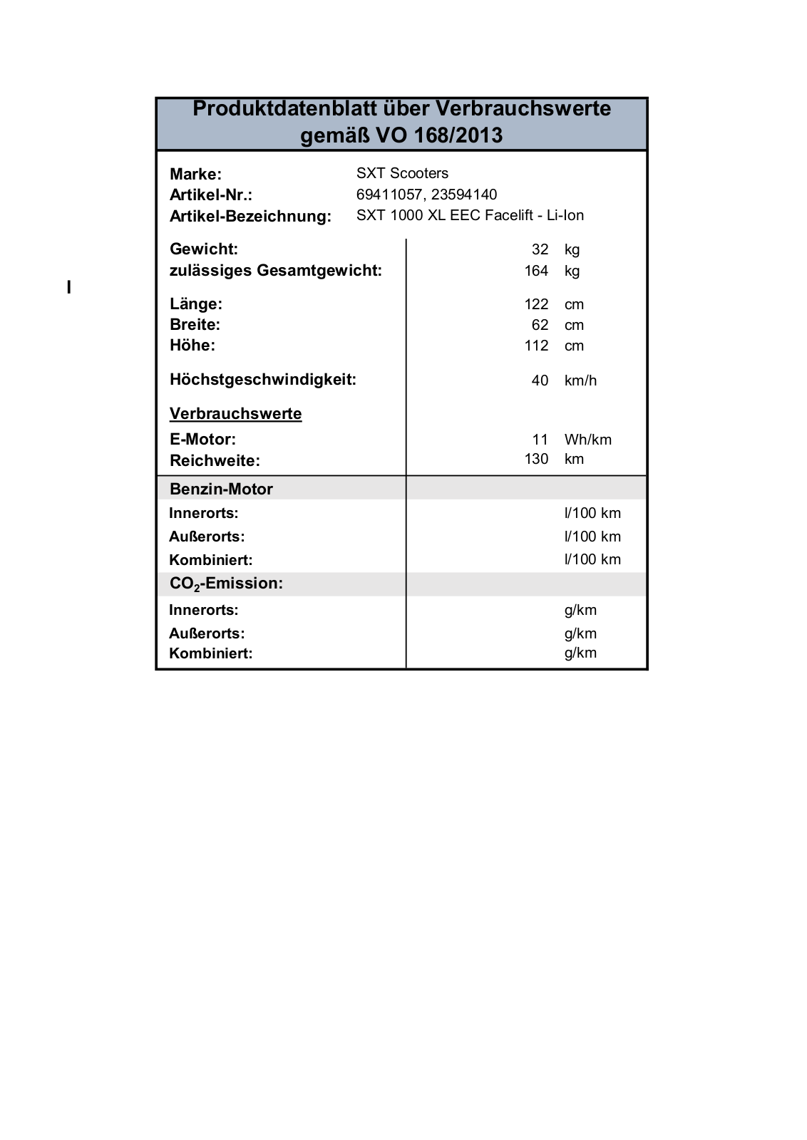 SXT Scooters SXT 1000 XL EEC Technical data - ManualMachine.com