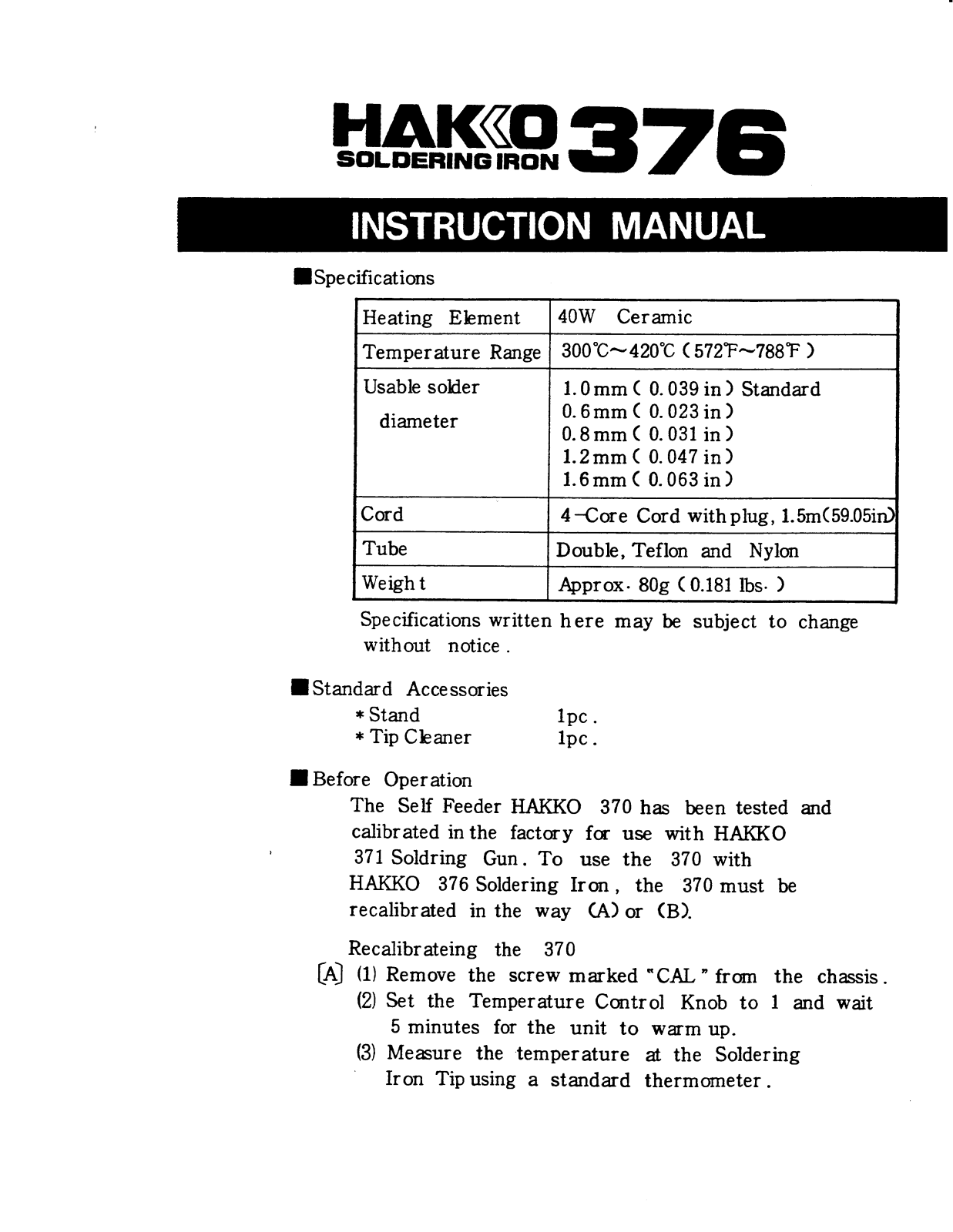 Hakko 376 User Manual