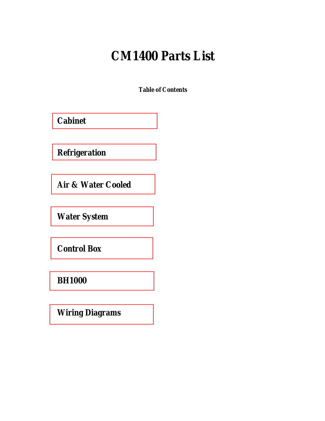 Scotsman CM1400 PARTS LIST