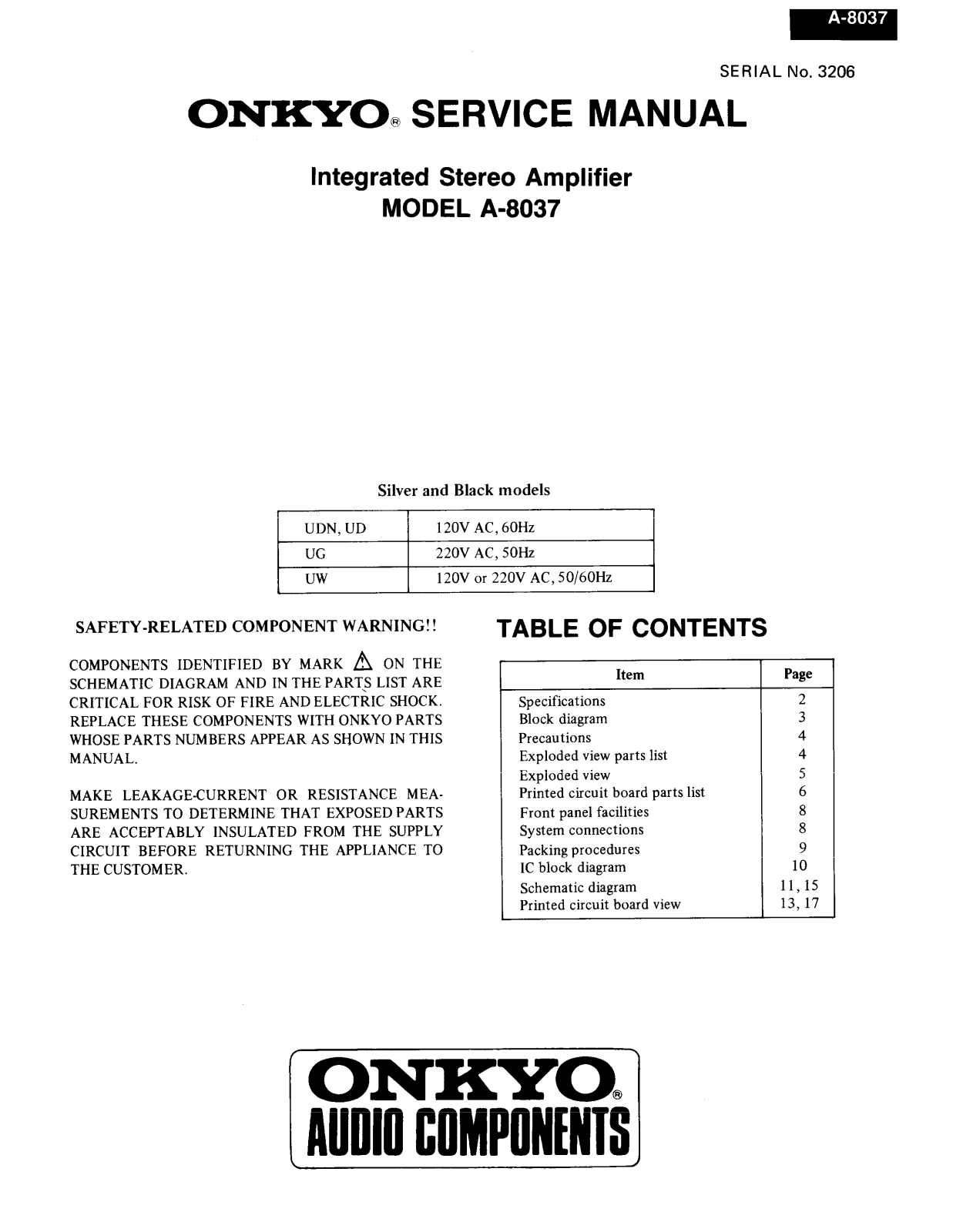 Onkyo A-8037 Service Manual