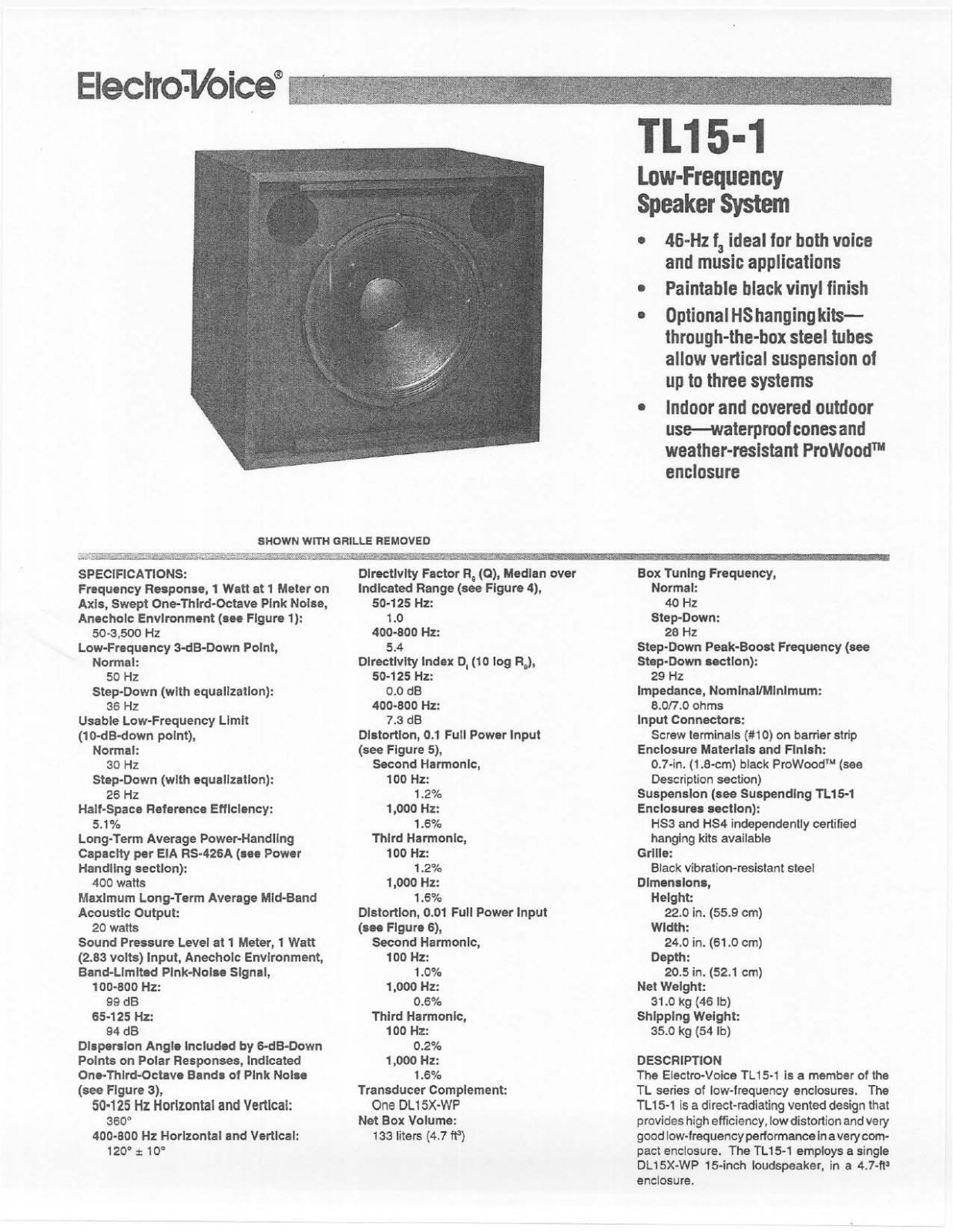 Electro-Voice TL15-1 User Manual