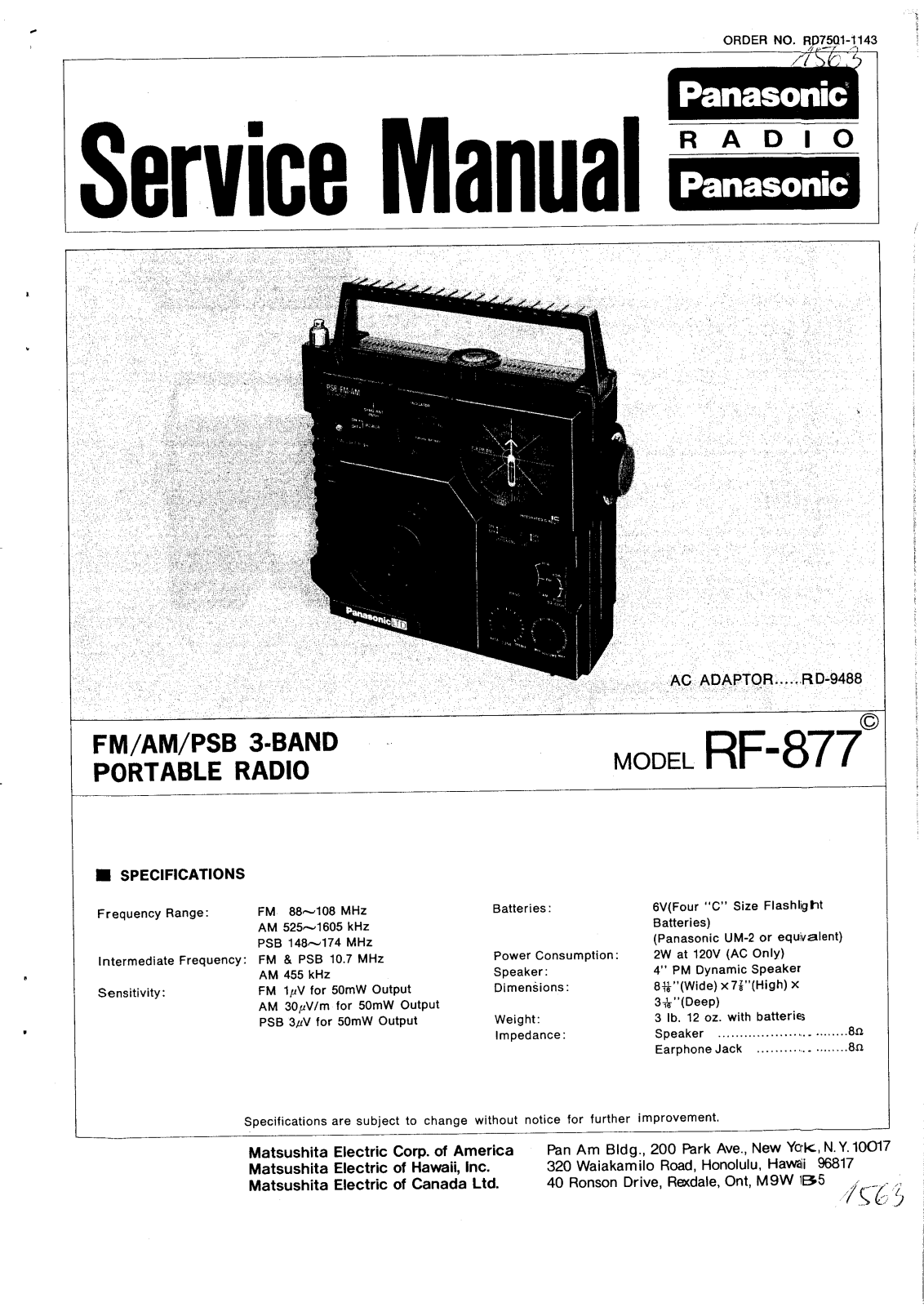 Panasonic rf 877 Service Manual