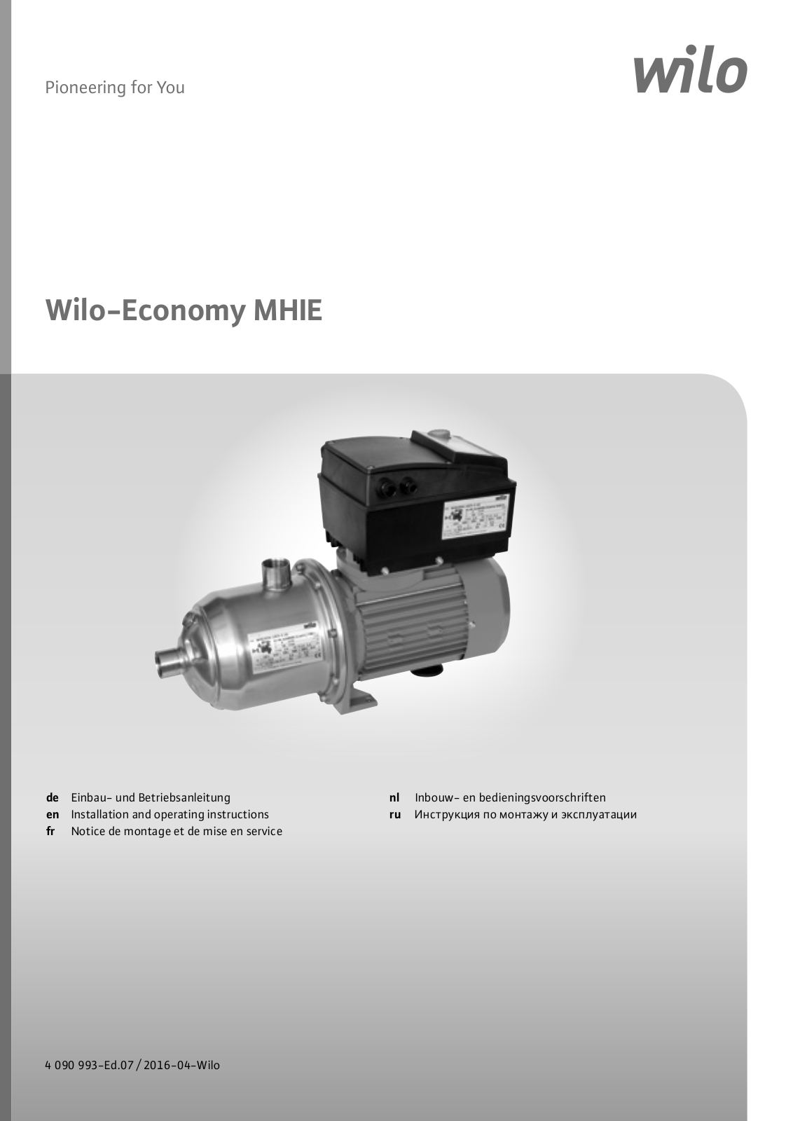 Wilo Economy MHIE Installation And Operating Instructions Manual