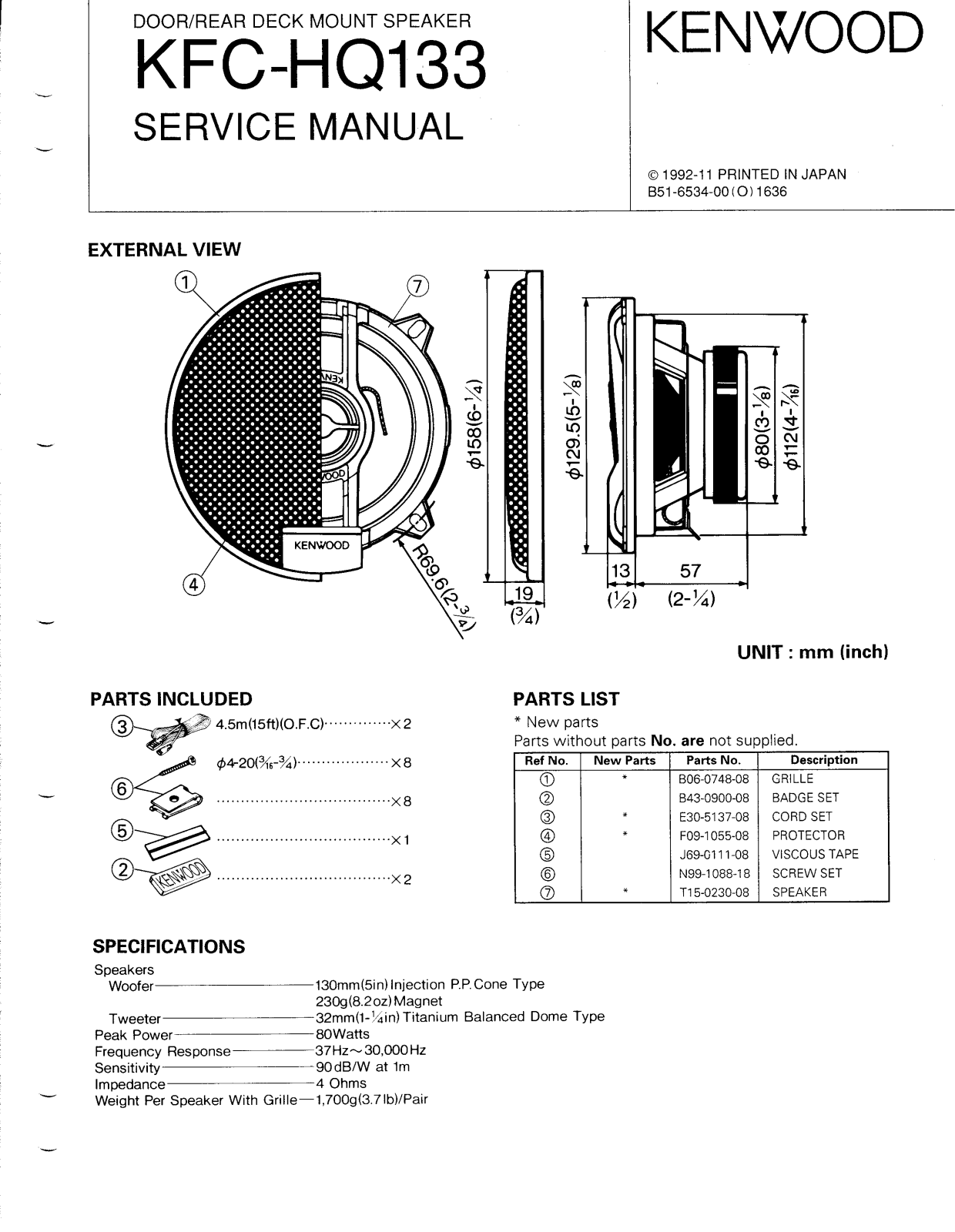 Kenwood KFC-HQ133 Service Manual