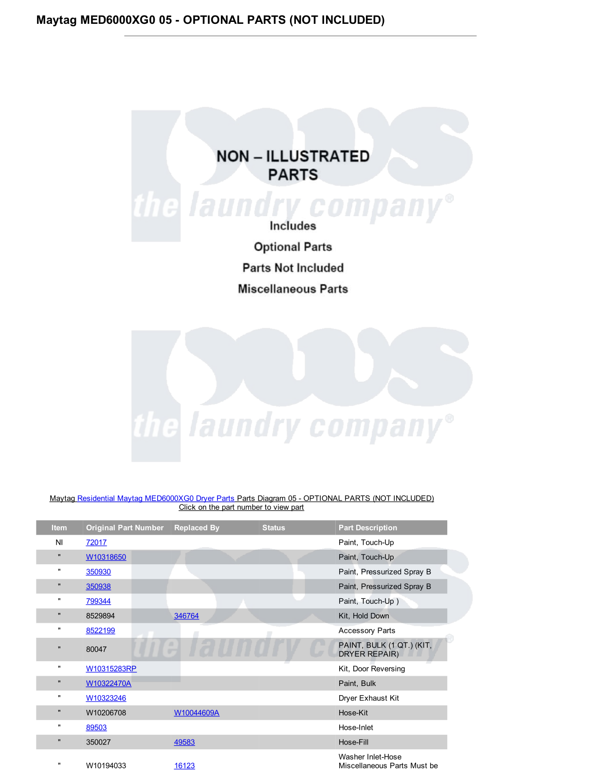 Maytag MED6000XG0 Parts Diagram