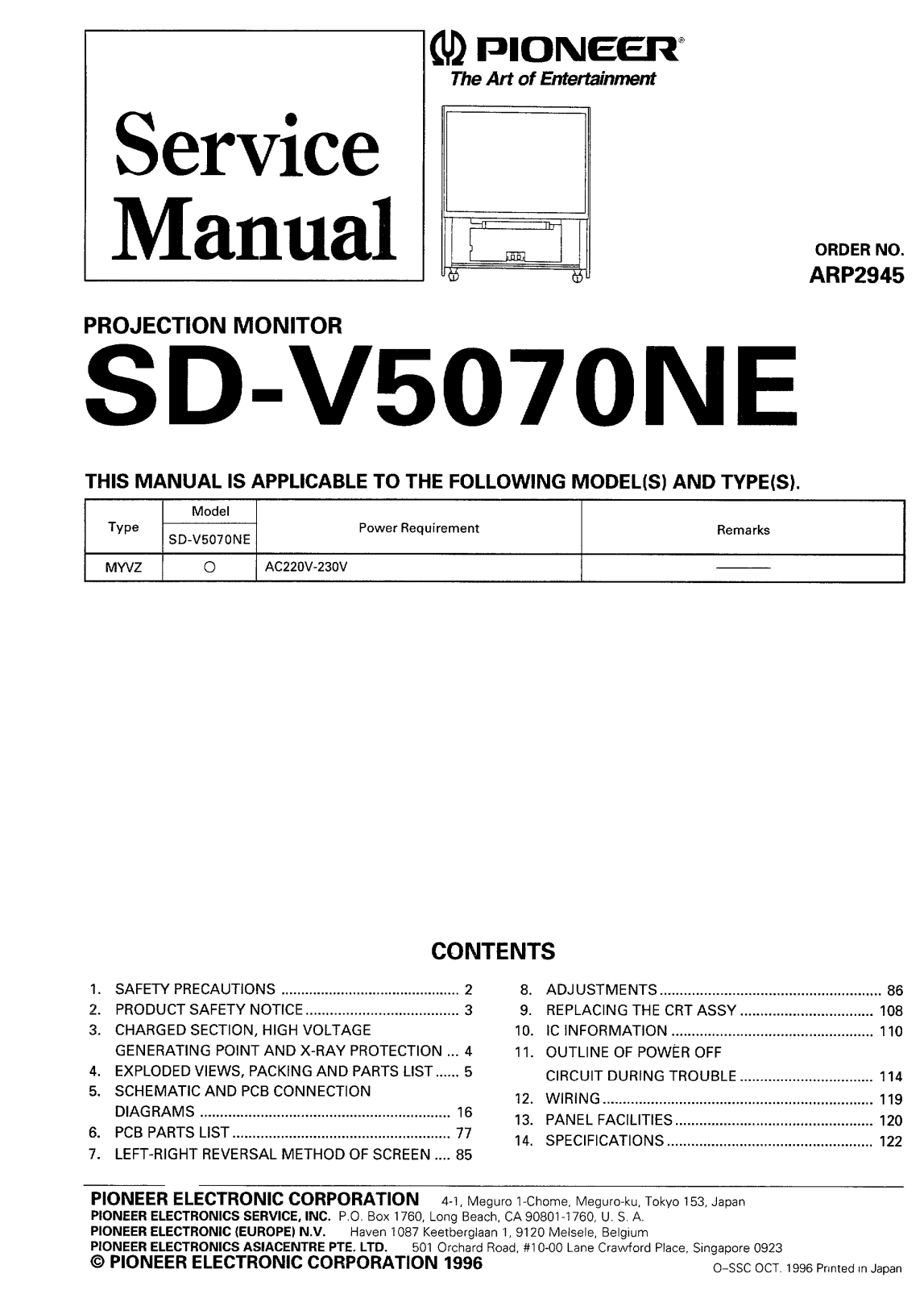 Pioneer SD-V5070NE Service Manual