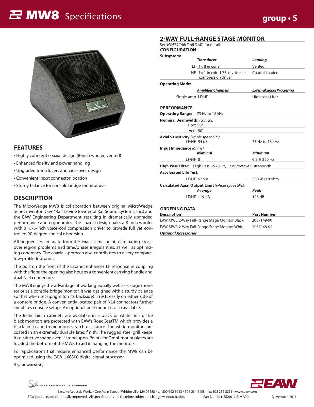 EAW MW8 Specifications