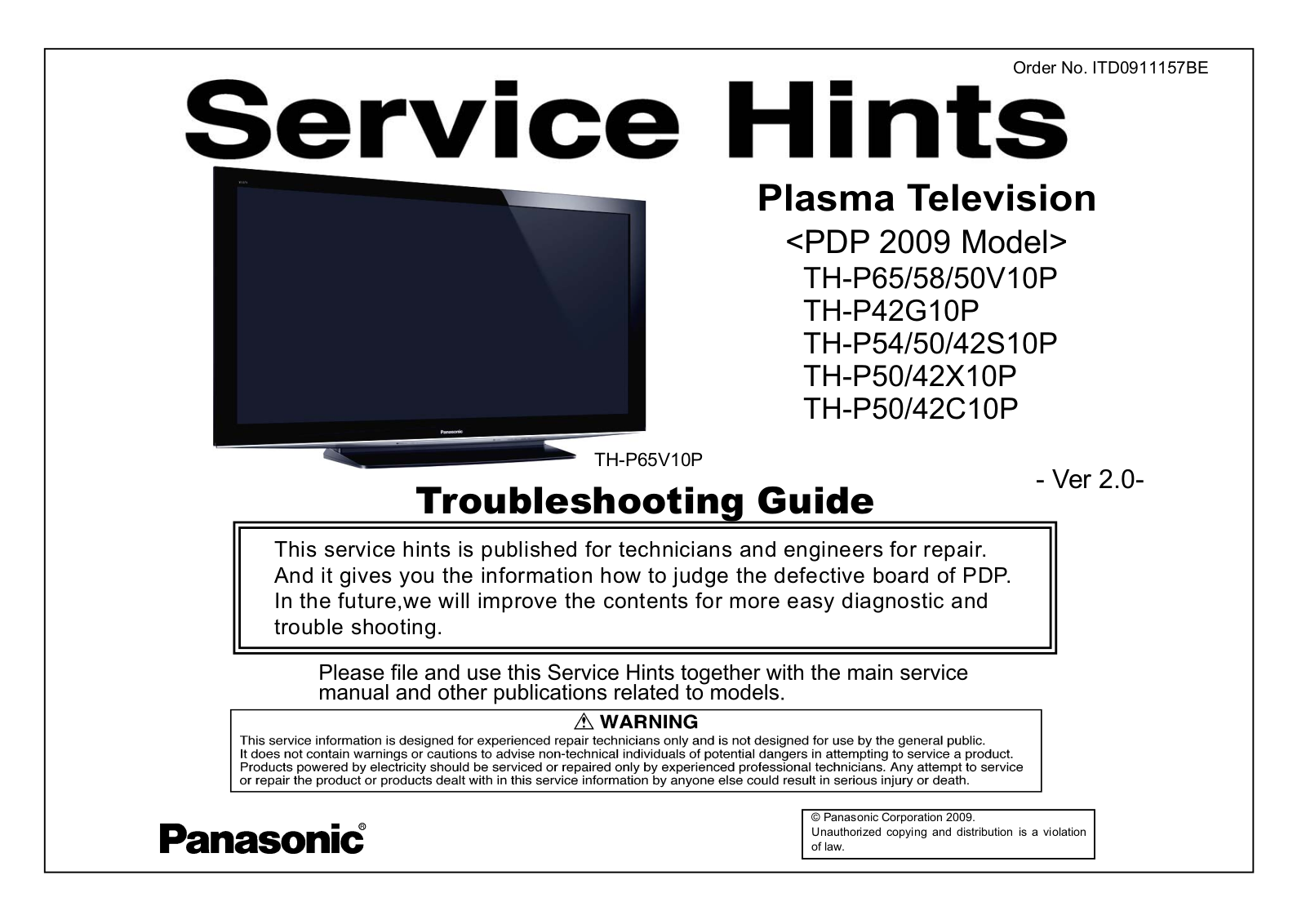Panasonic th p42c10p, th p42x10p, th p50c10p, th p54s10p, th p50v10p schematic