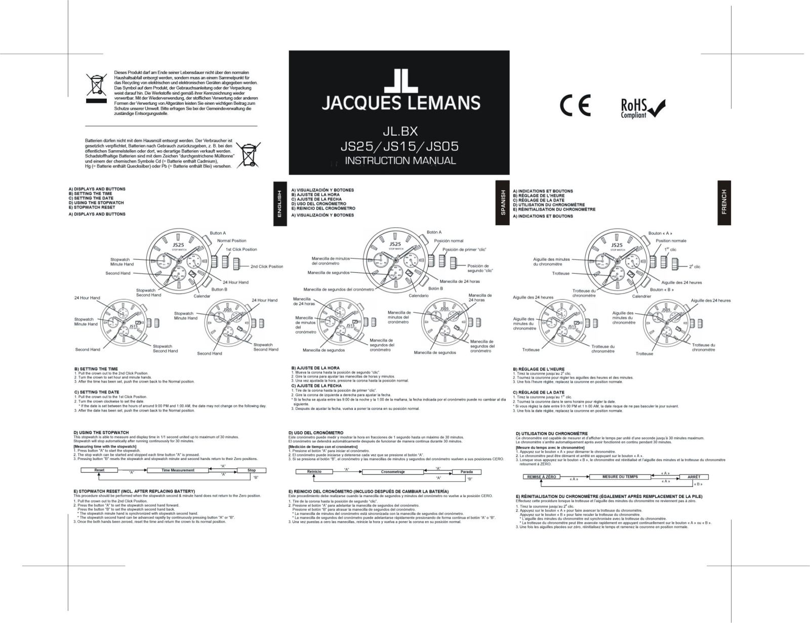 Jacques Lemans Retro Classic 1-2067A operation manual