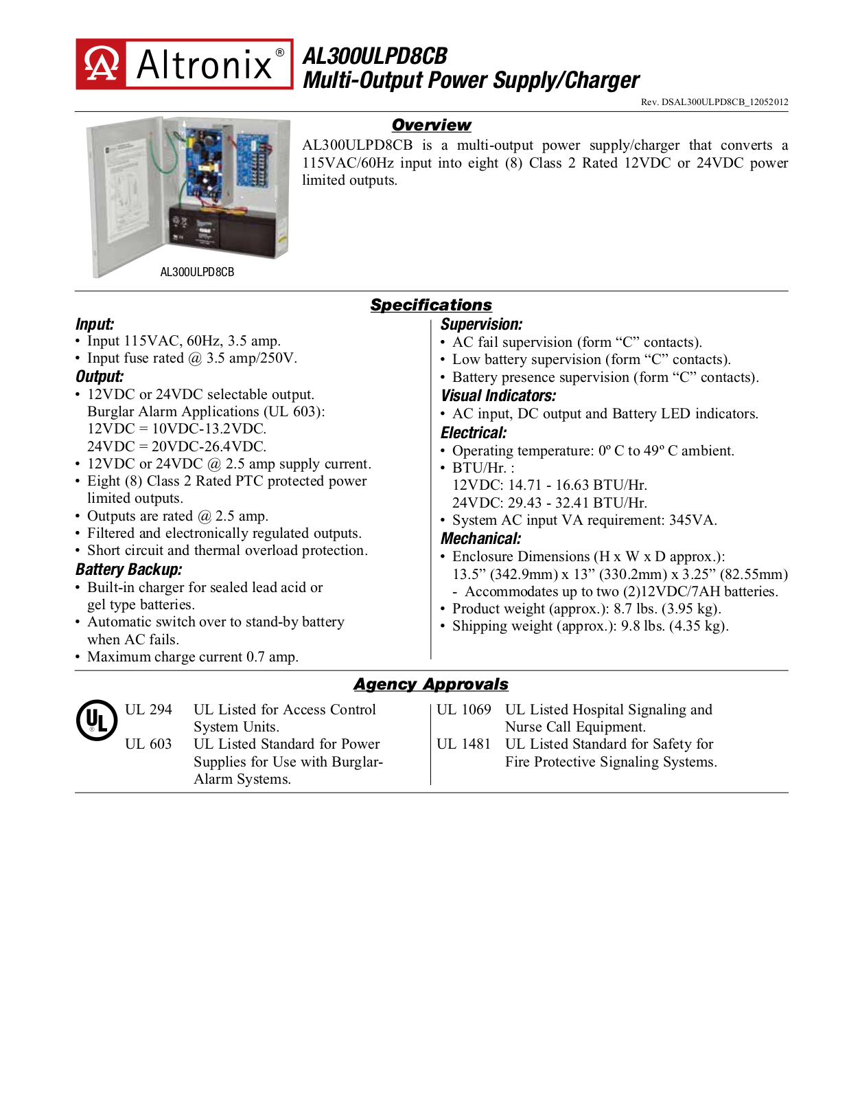 Altronix AL300ULPD8CB Specsheet