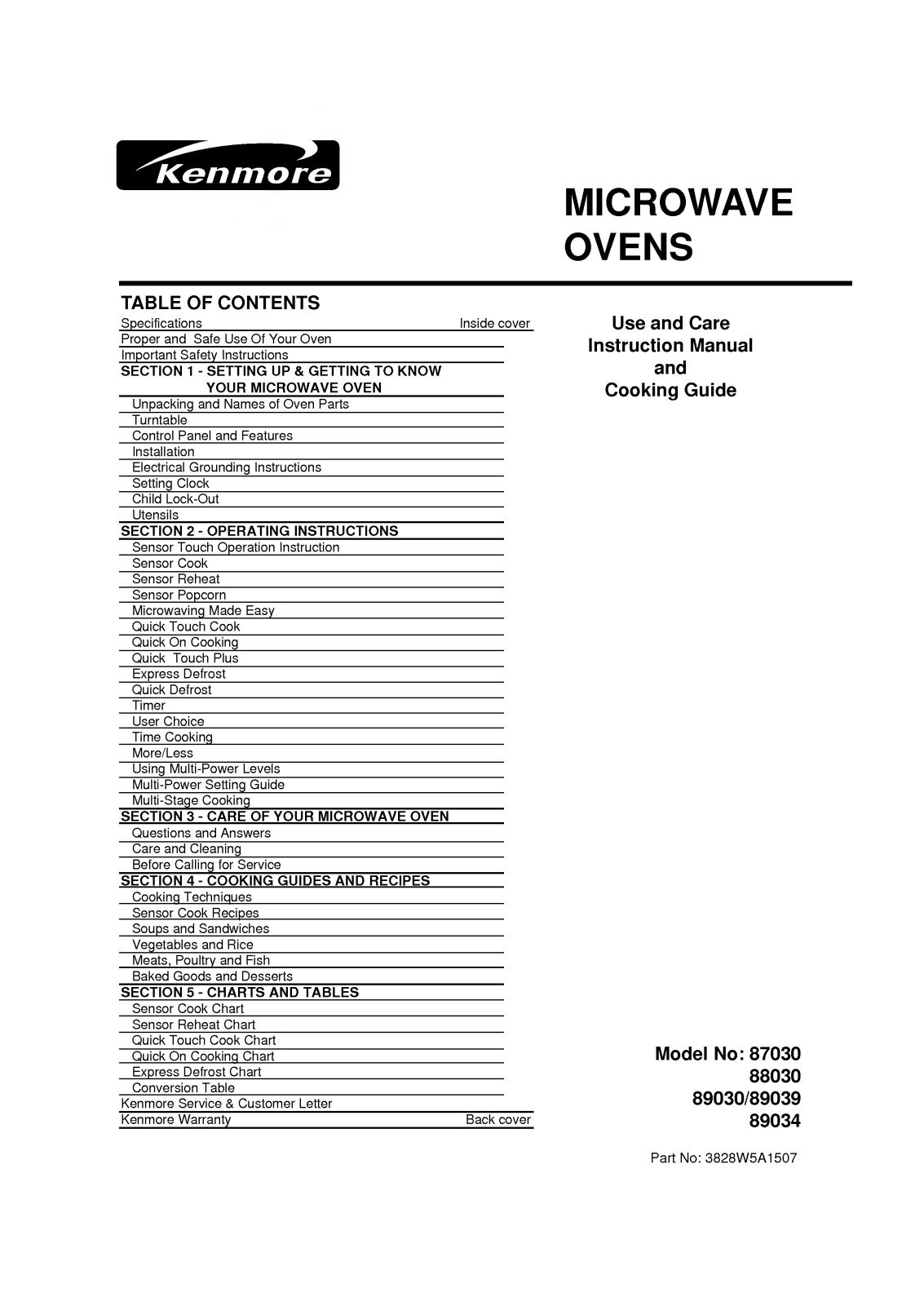 LG 88030, 89039, 89030, 87030, 89034 User Manual