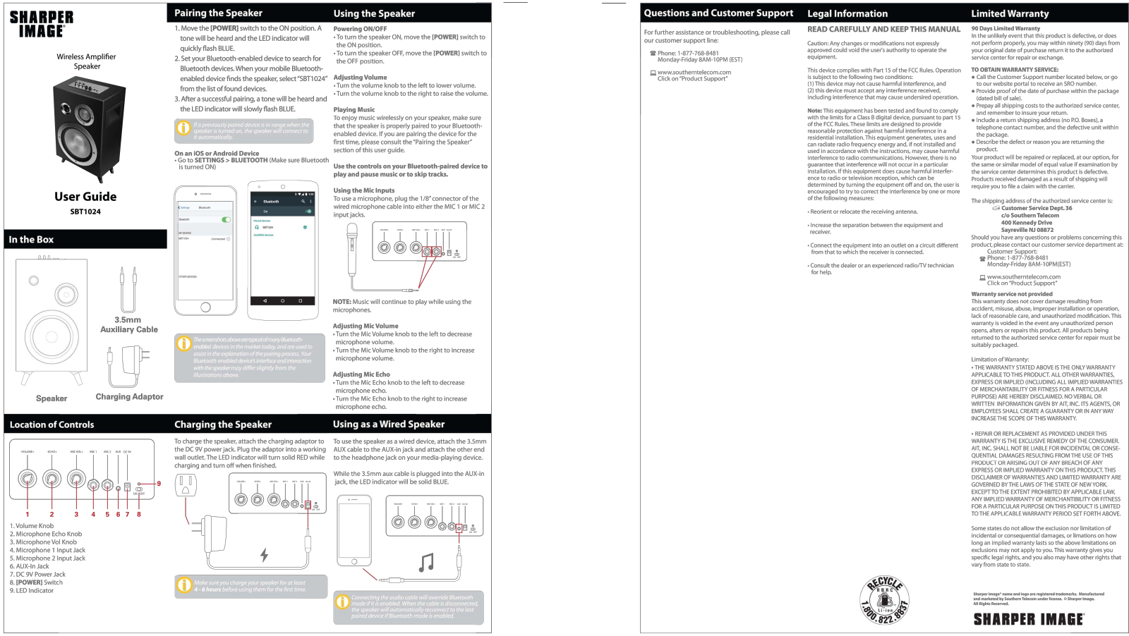 Sharper image SBT1024 User Manual