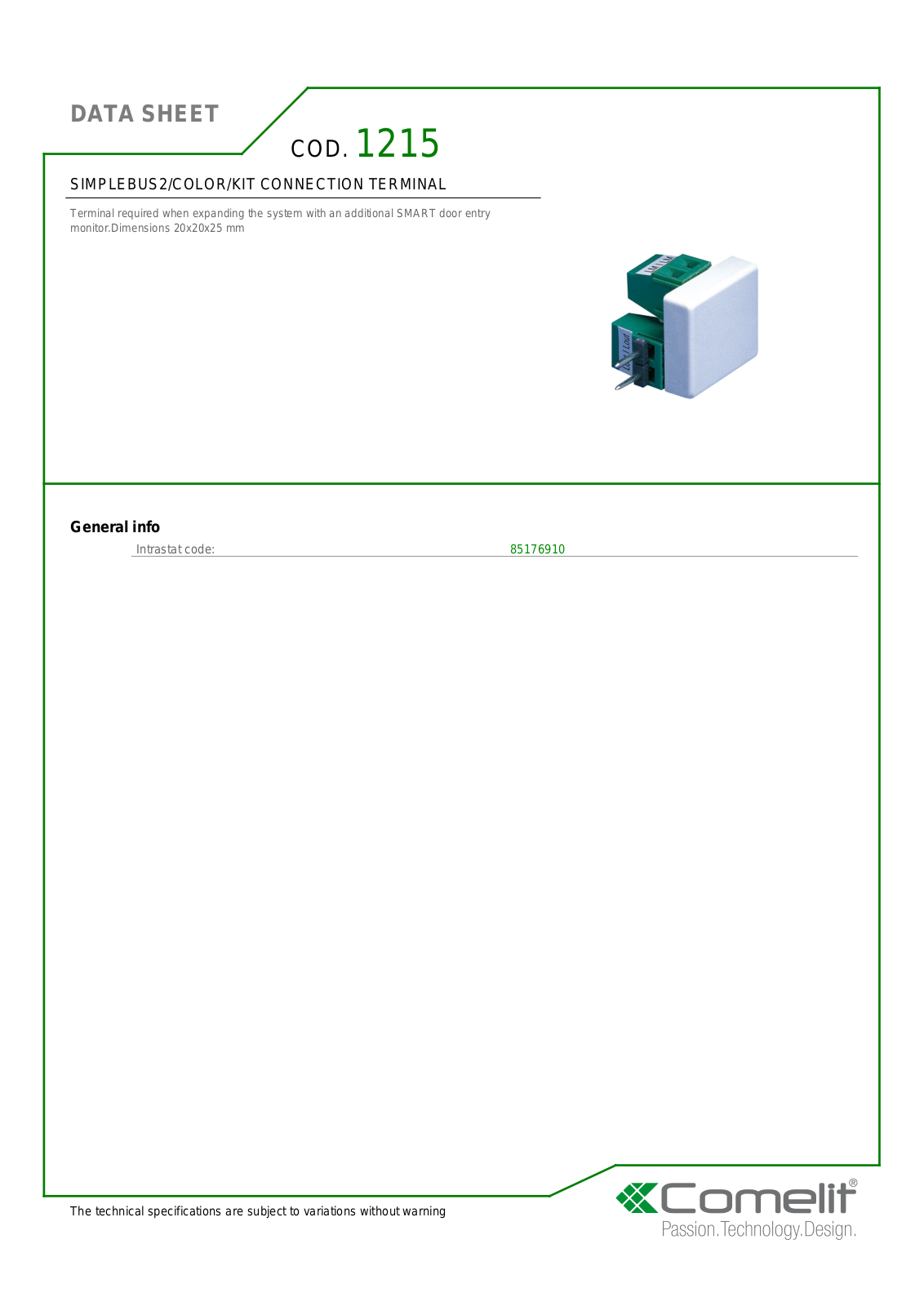 Comelit 1215 Specsheet