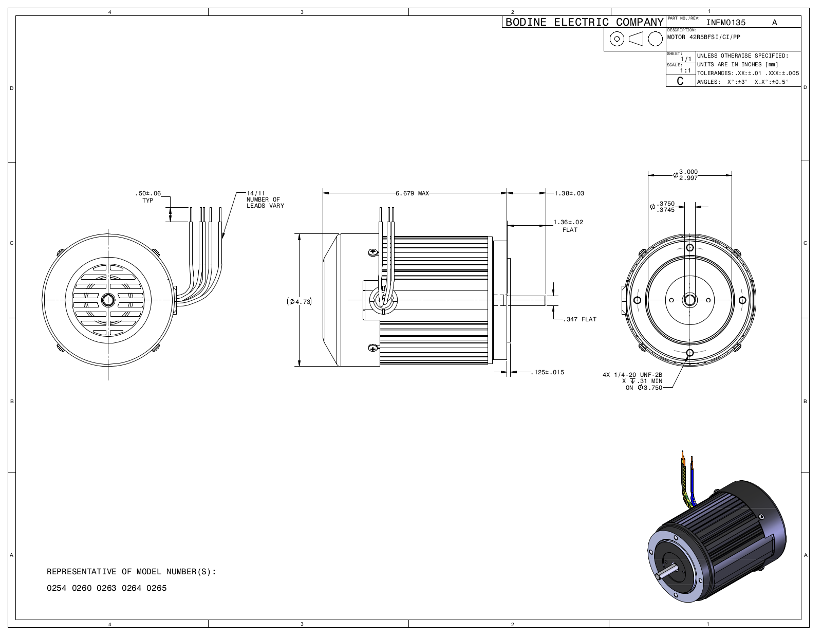 Bodine 0254, 0260, 0263, 0264, 0265 Reference Drawing