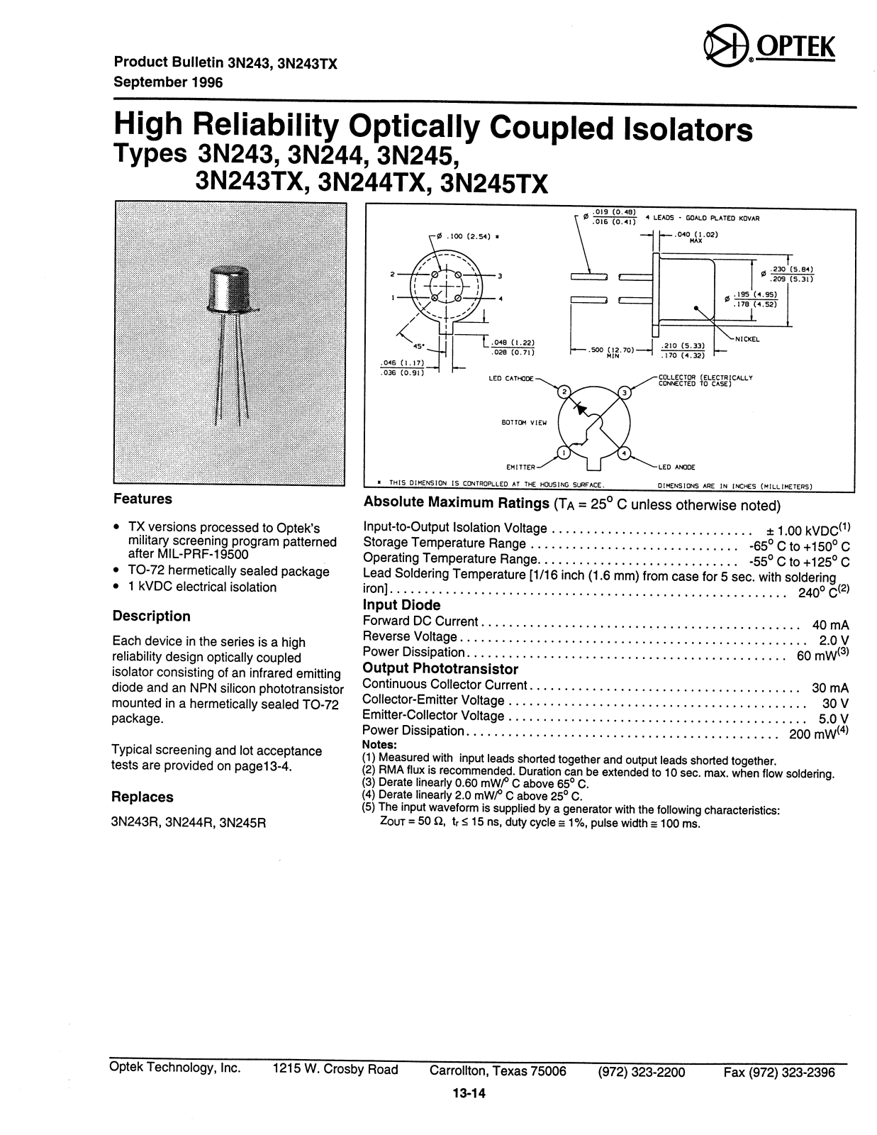 OPTREX 3N245TX, 3N245, 3N244TX, 3N244, 3N243TX Datasheet