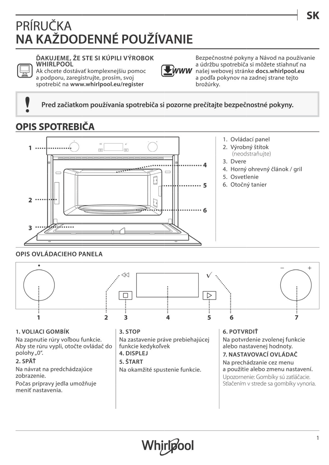 WHIRLPOOL W7 MD540 Daily Reference Guide