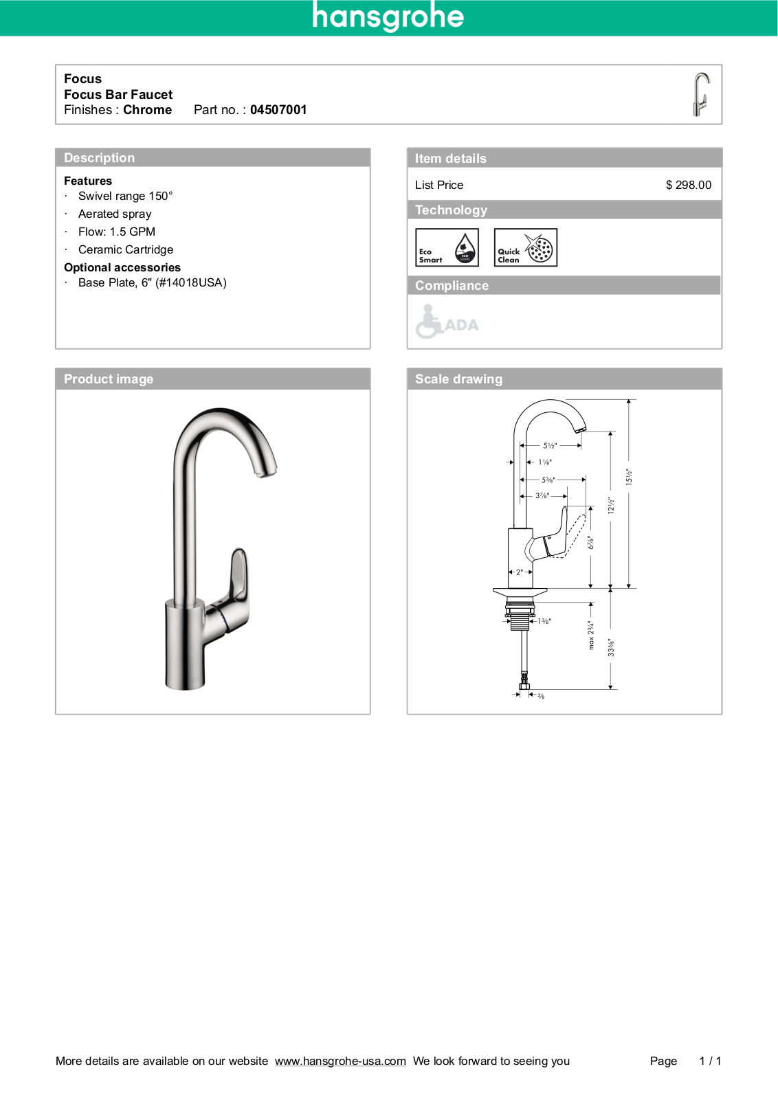 Hansgrohe 04507001 Specs