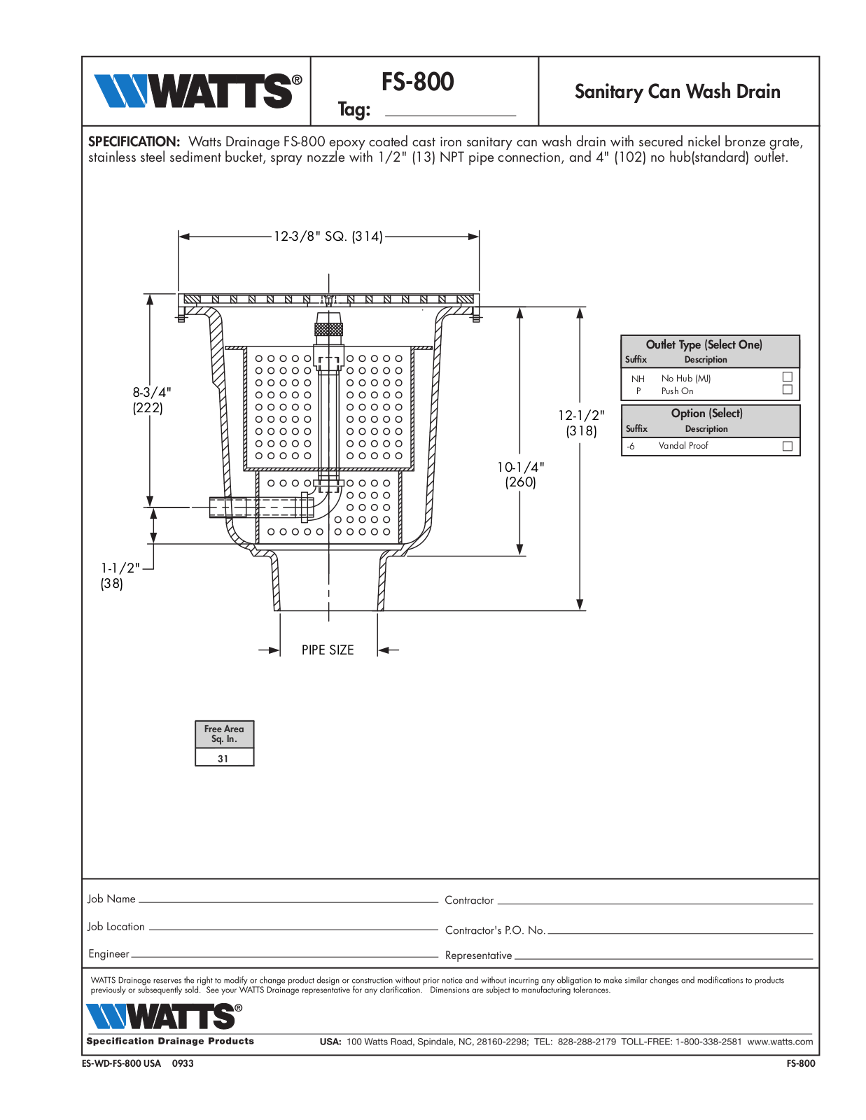 Watts FS-800 User Manual