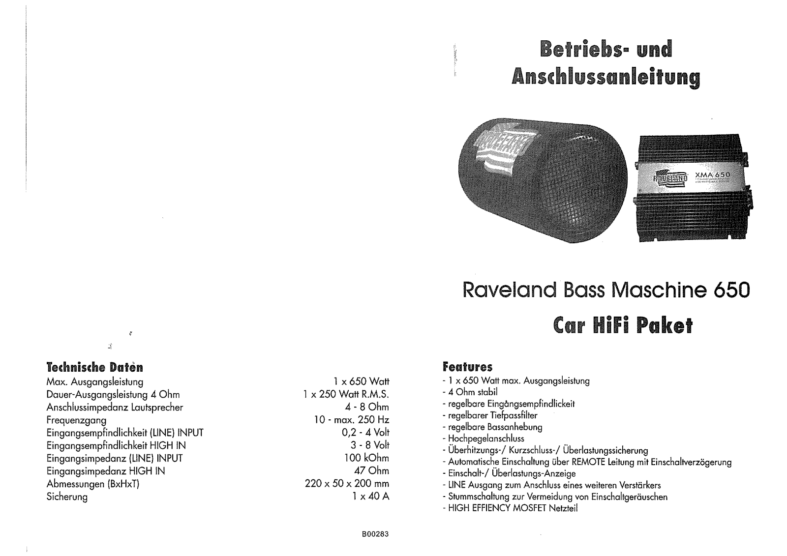 Raveland Bass Maschine 650 Operating Instructions