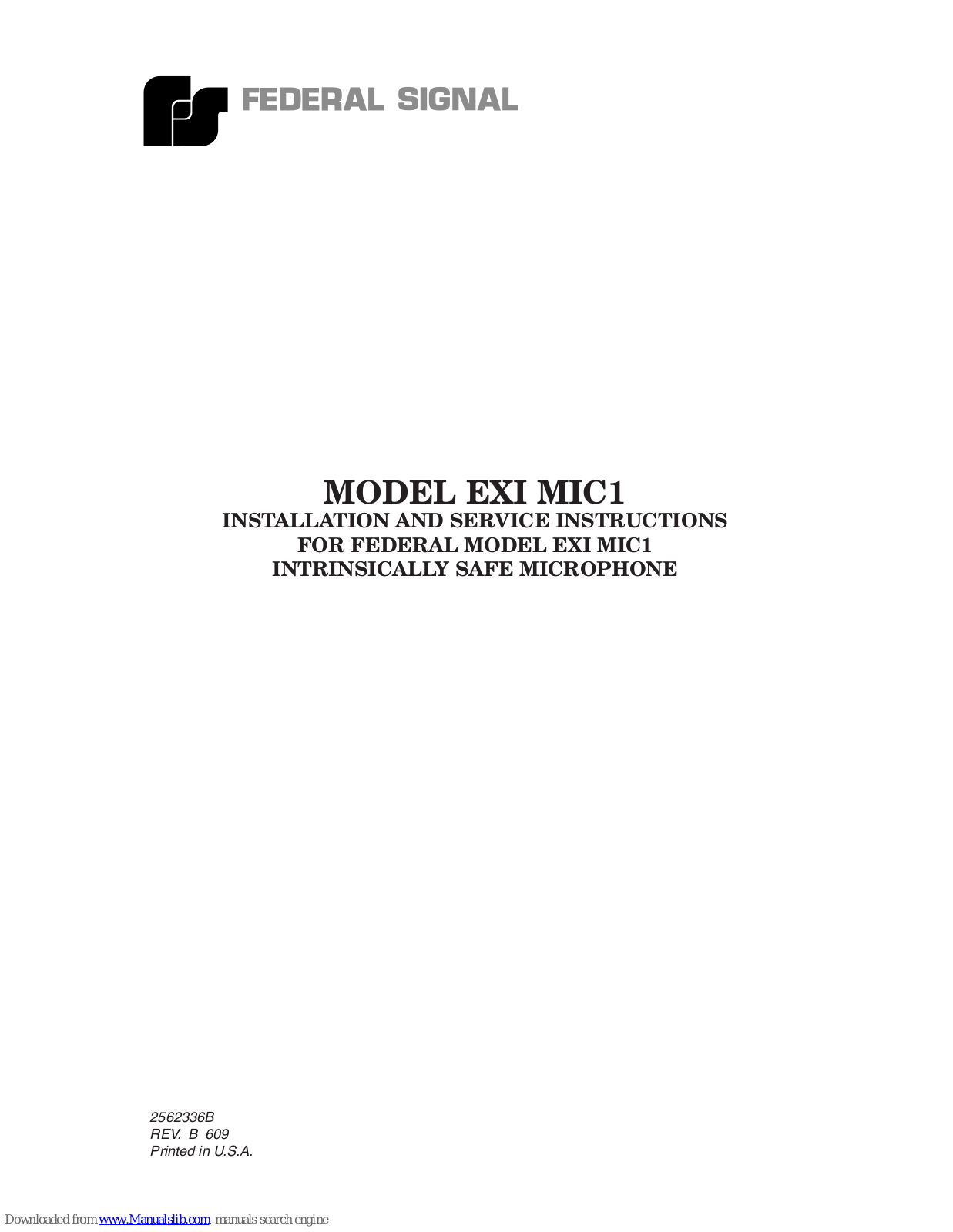 Federal Signal Corporation EXI MIC1 Installation And Service Instructions Manual