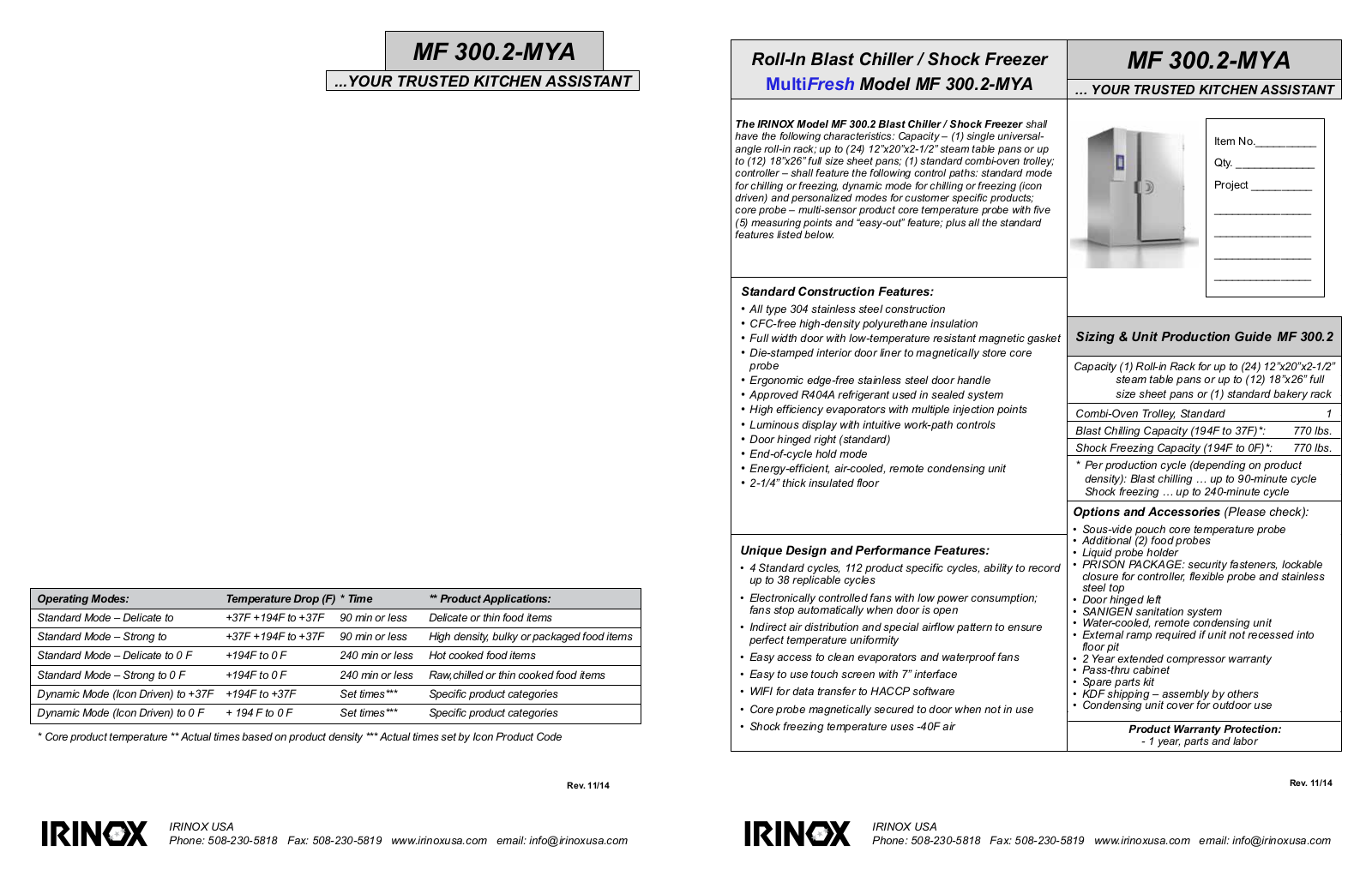 Irinox MF 300.2 User Manual