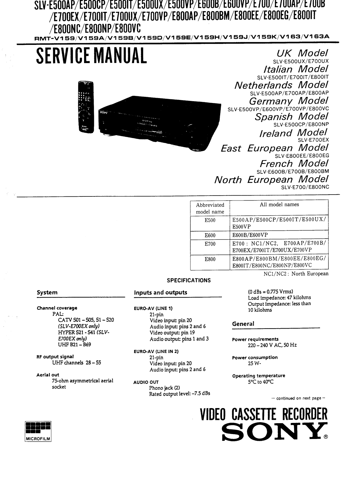 SONY SLV-E500AP Service Manual