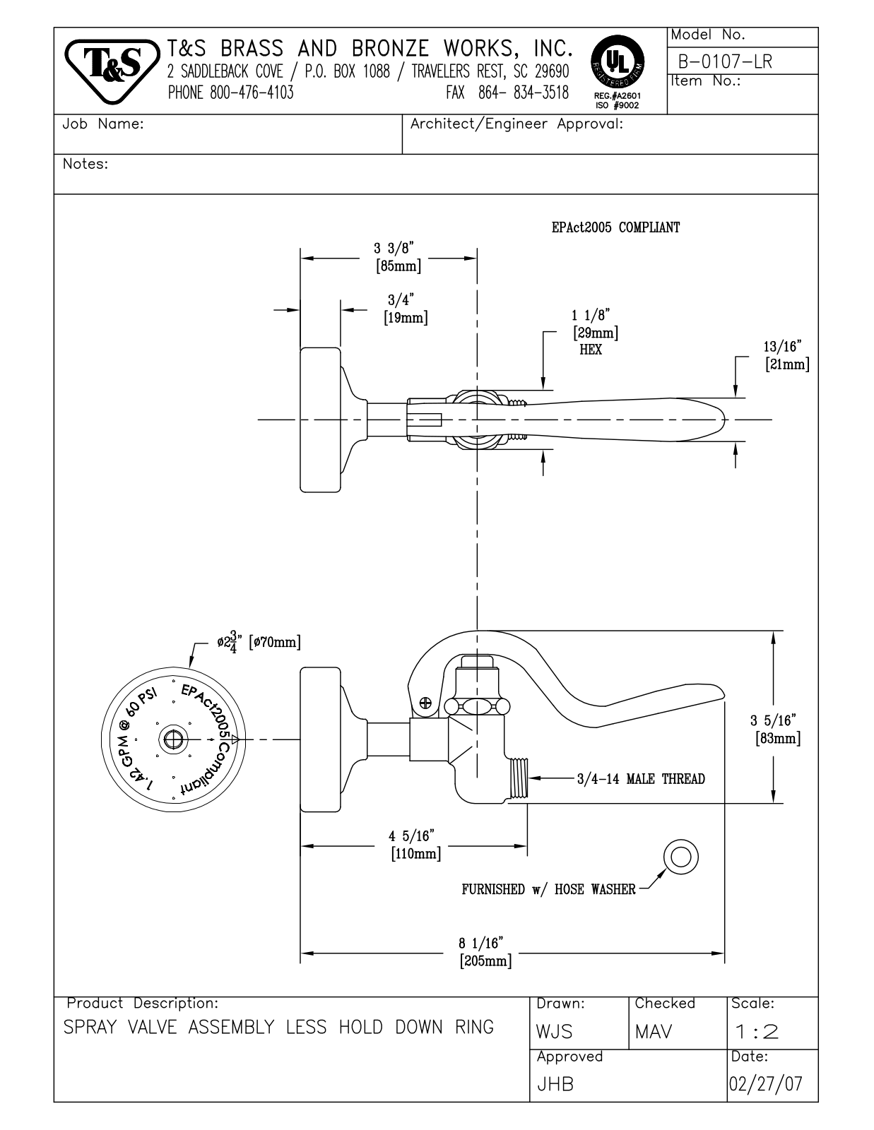 T & S Brass & Bronze Works B-0107-LR General Manual