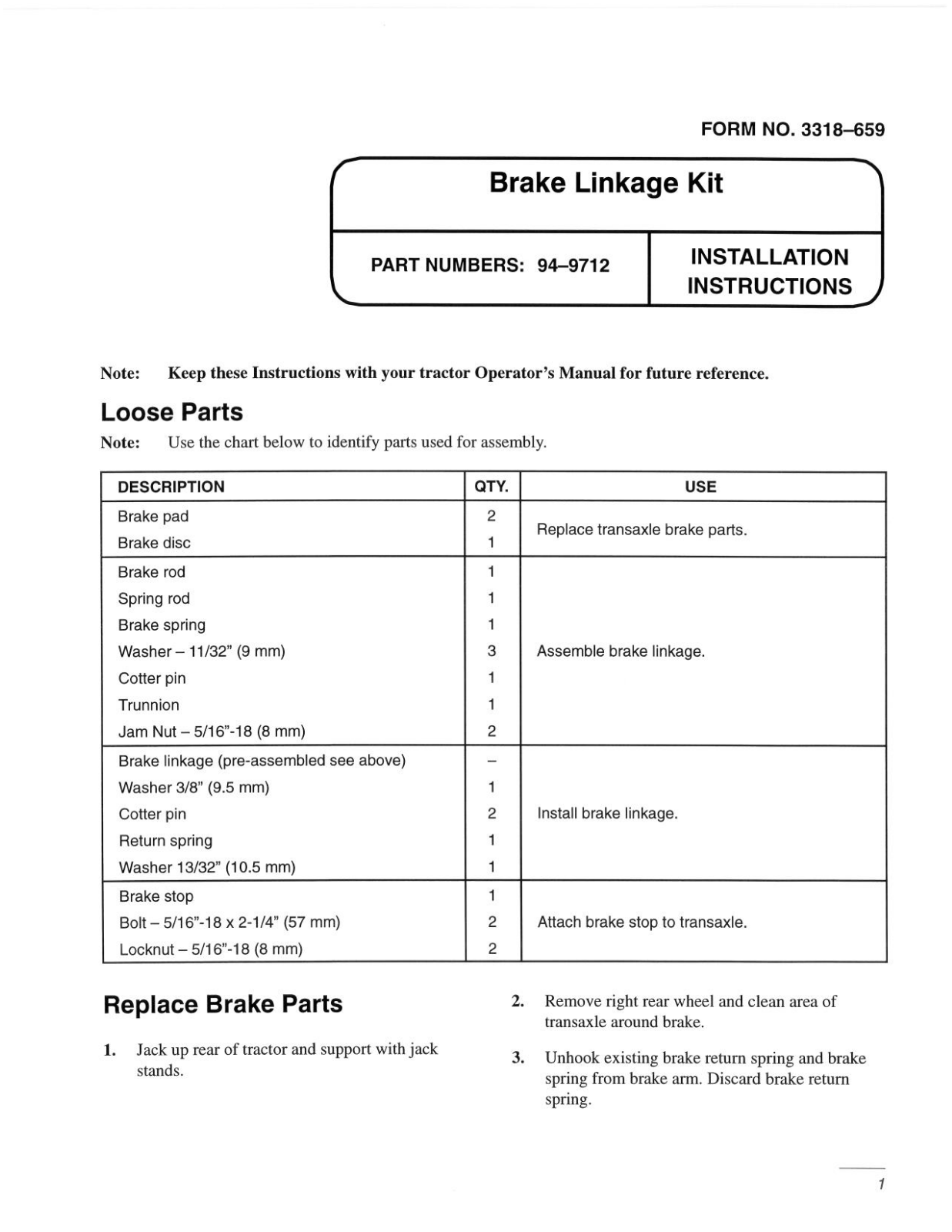 Toro 94-9712 Installation Instructions