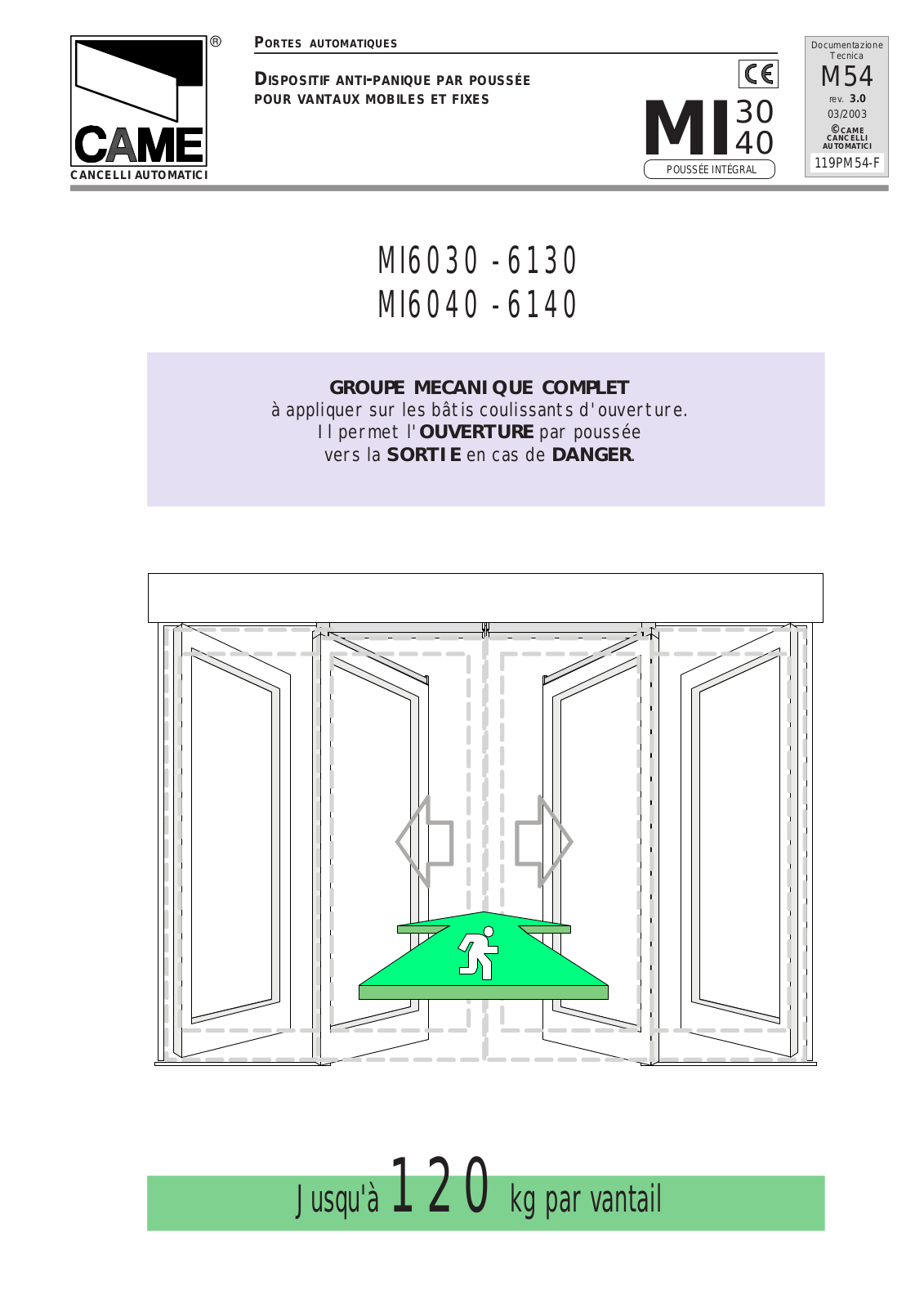 CAME MI6030, MI6040, MI6130, MI6140 User Manual