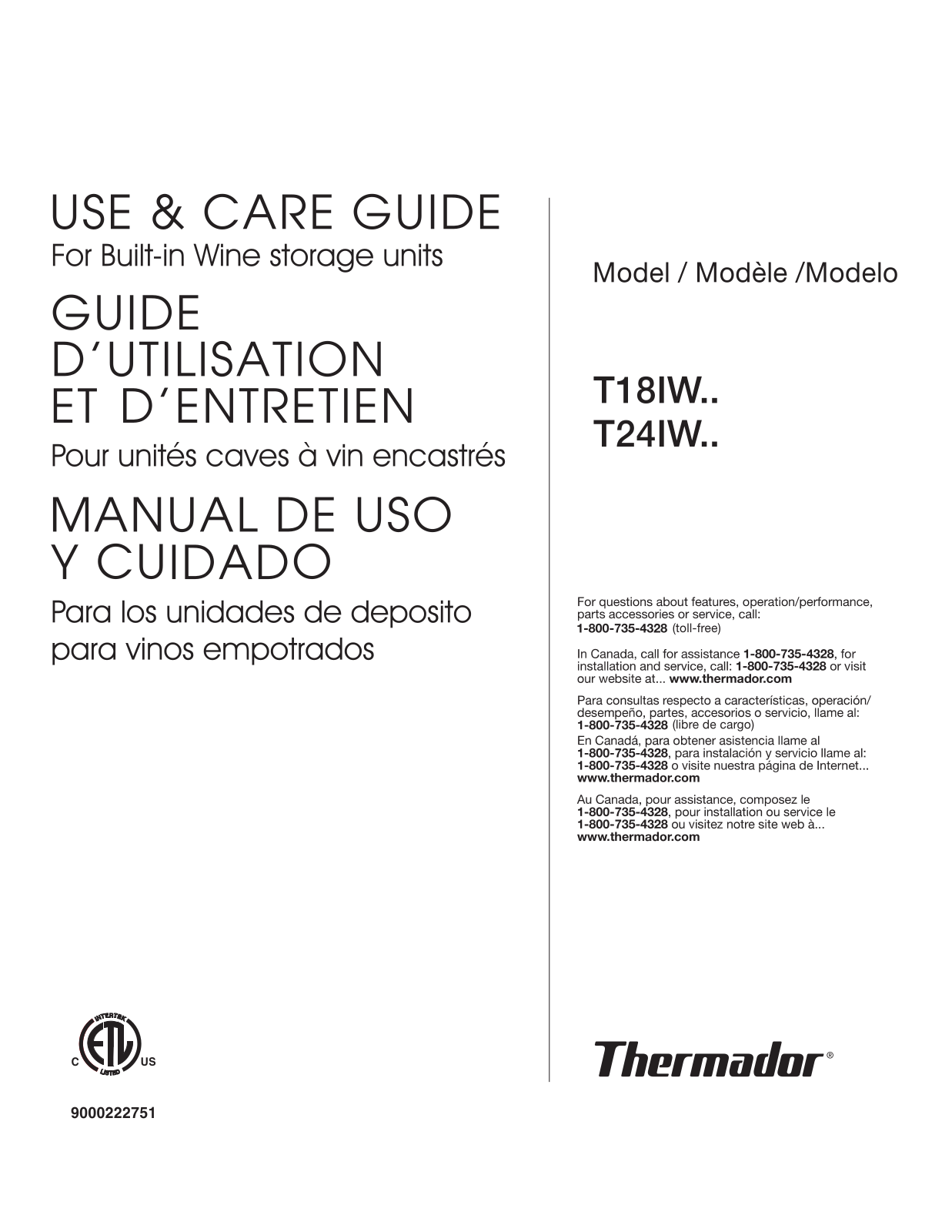 Thermador T24IW, T18IW User Manual