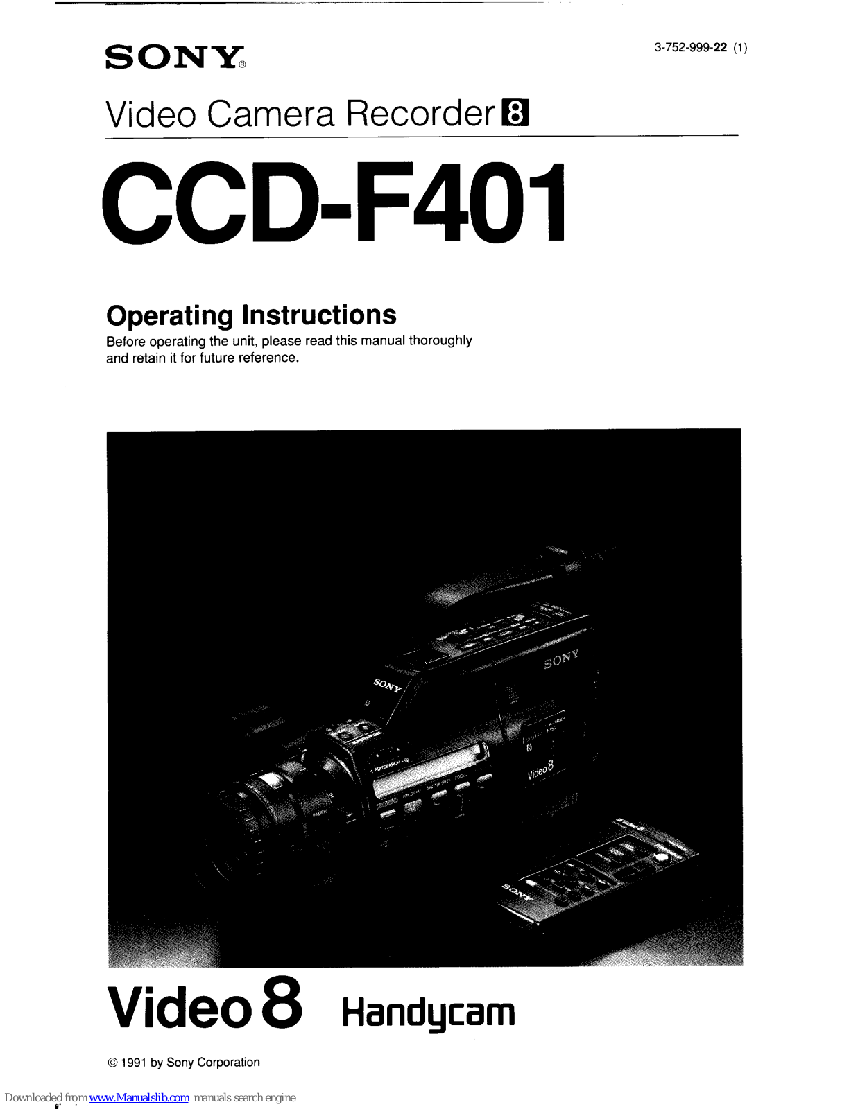 Sony Video8 Handycam CCD-F401 Operating Instructions Manual