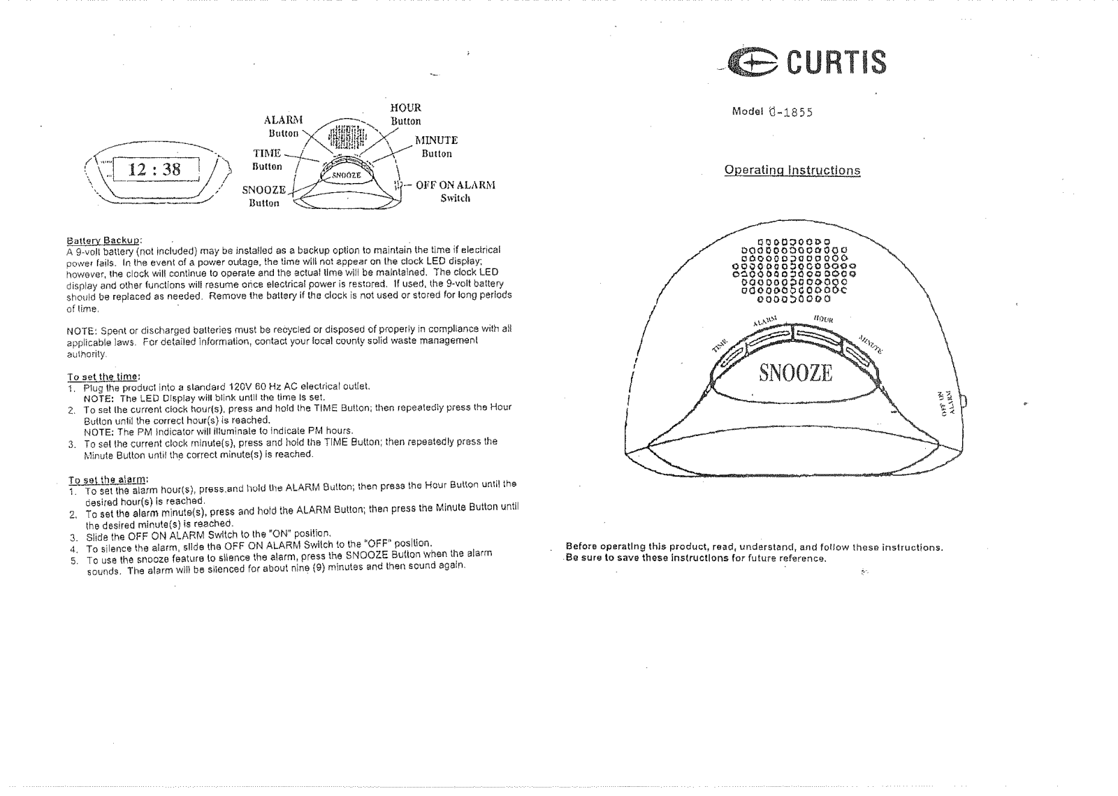 Curtis D-1855 User Manual