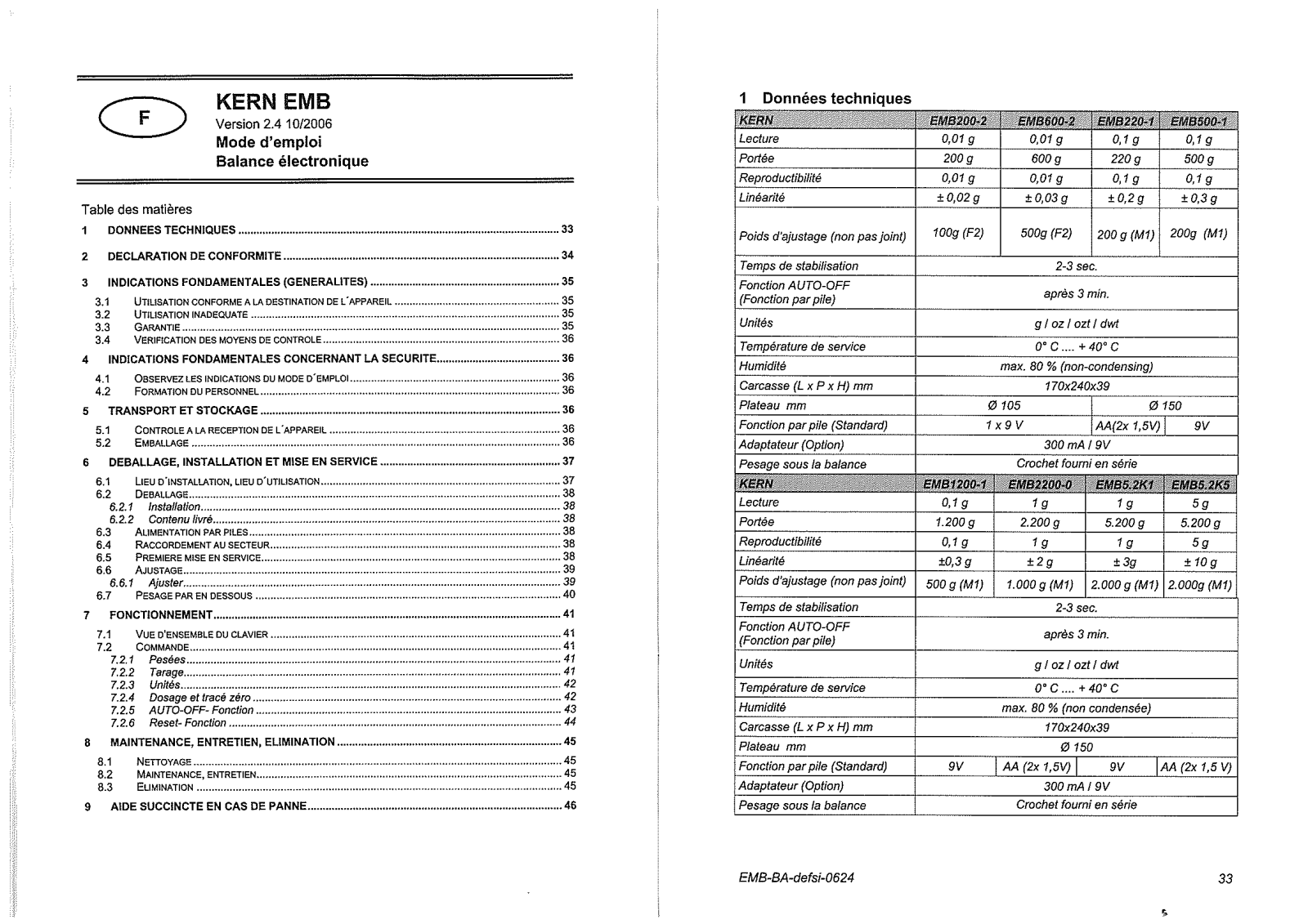 Kern EMB200-2, EMB600-2, EMB220-1, EMB500-1, EMB1200-1 User guide