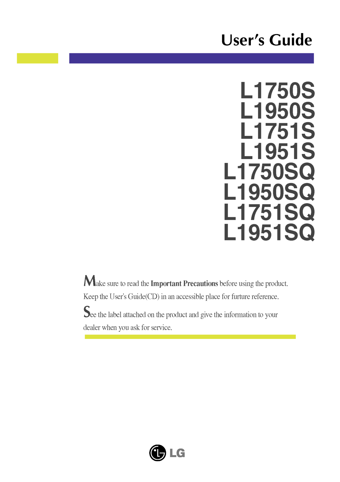 LG L1950SQ-SN, L1951S, L1951S-BX, L1951S-SN, L1951S-BN User Manual