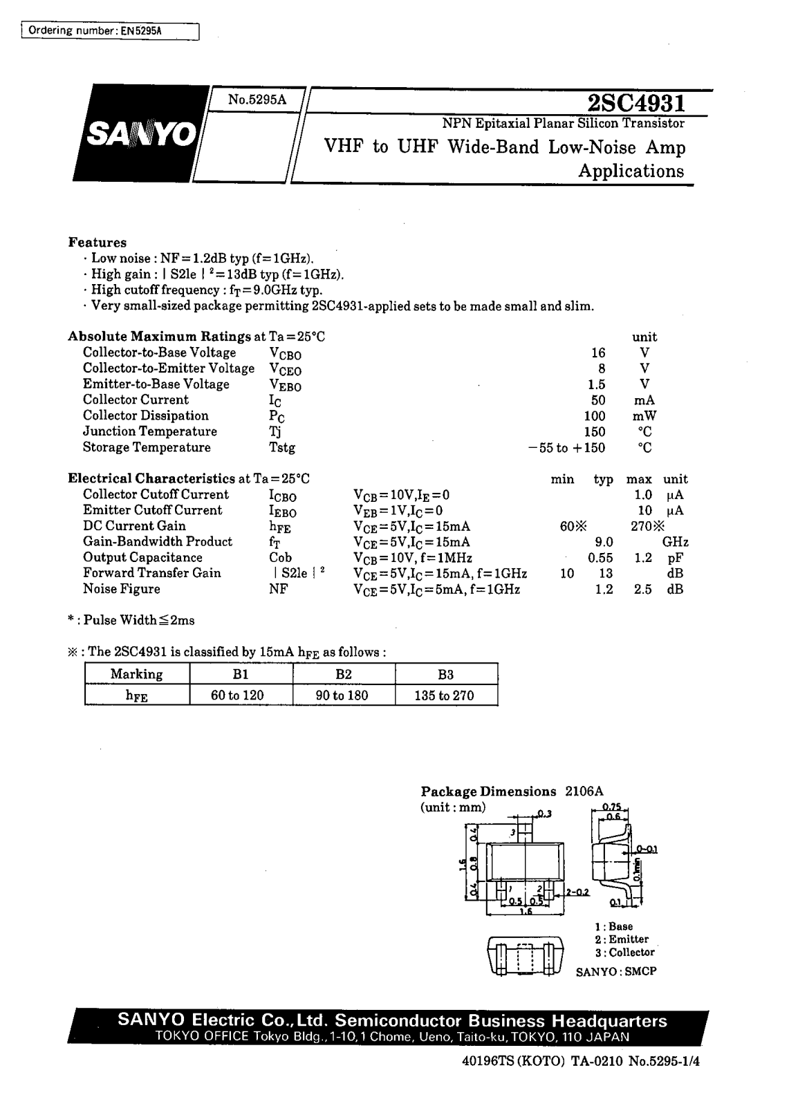 Datasheet 2SC4931 Datasheet (SANYO) - ManualMachine.com