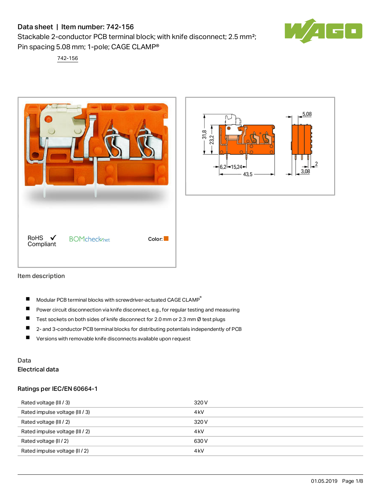 Wago 742-156 Data Sheet