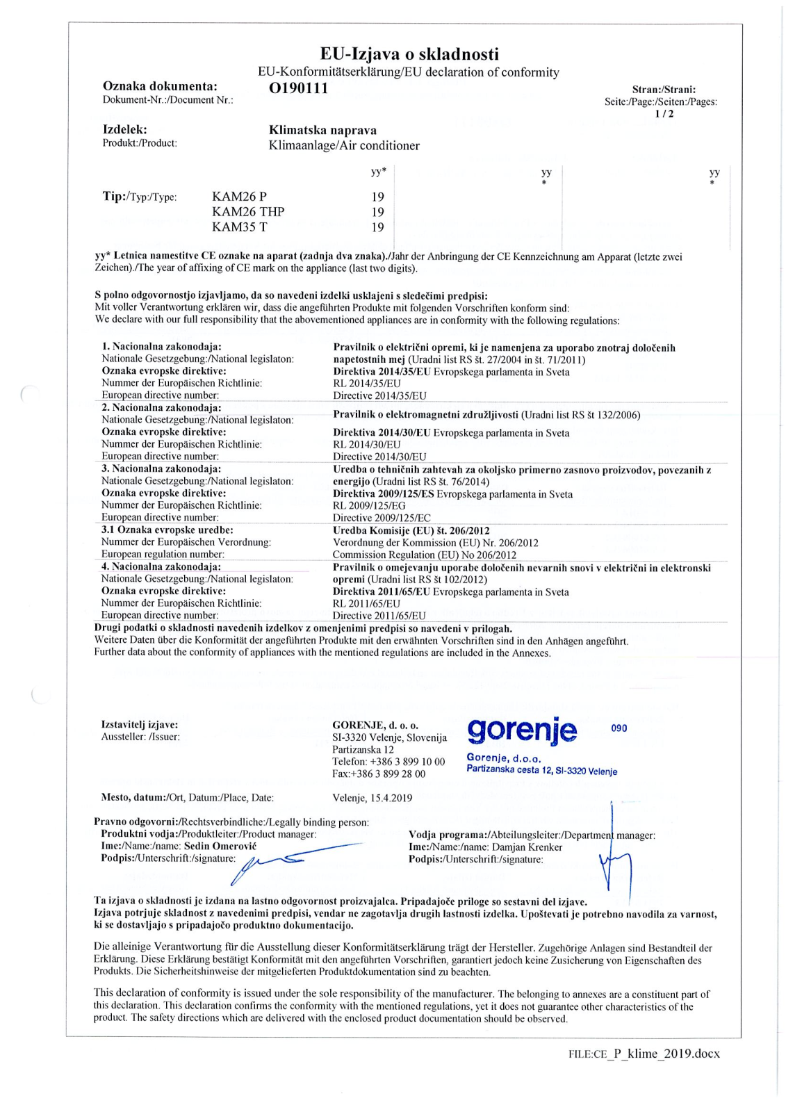 Gorenje KAM 26 THP, KAM26P User Manual