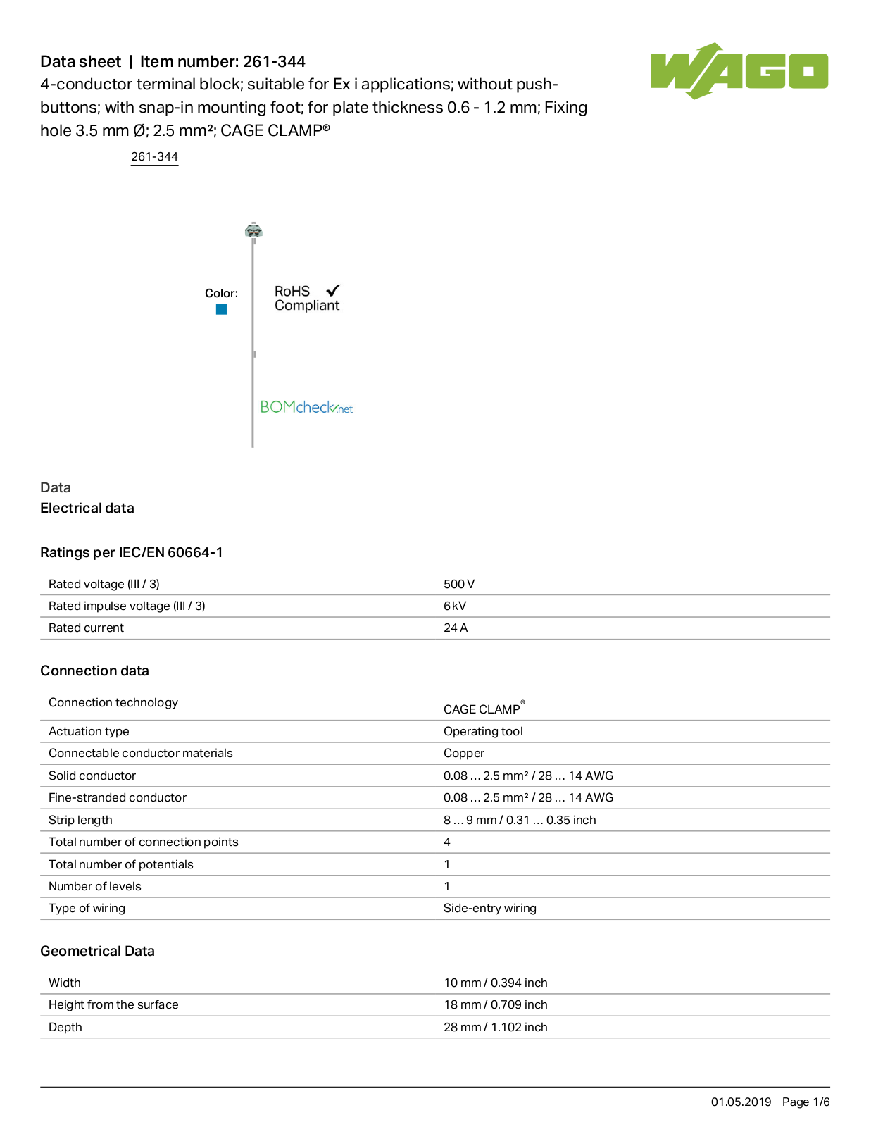 Wago 261-344 Data Sheet