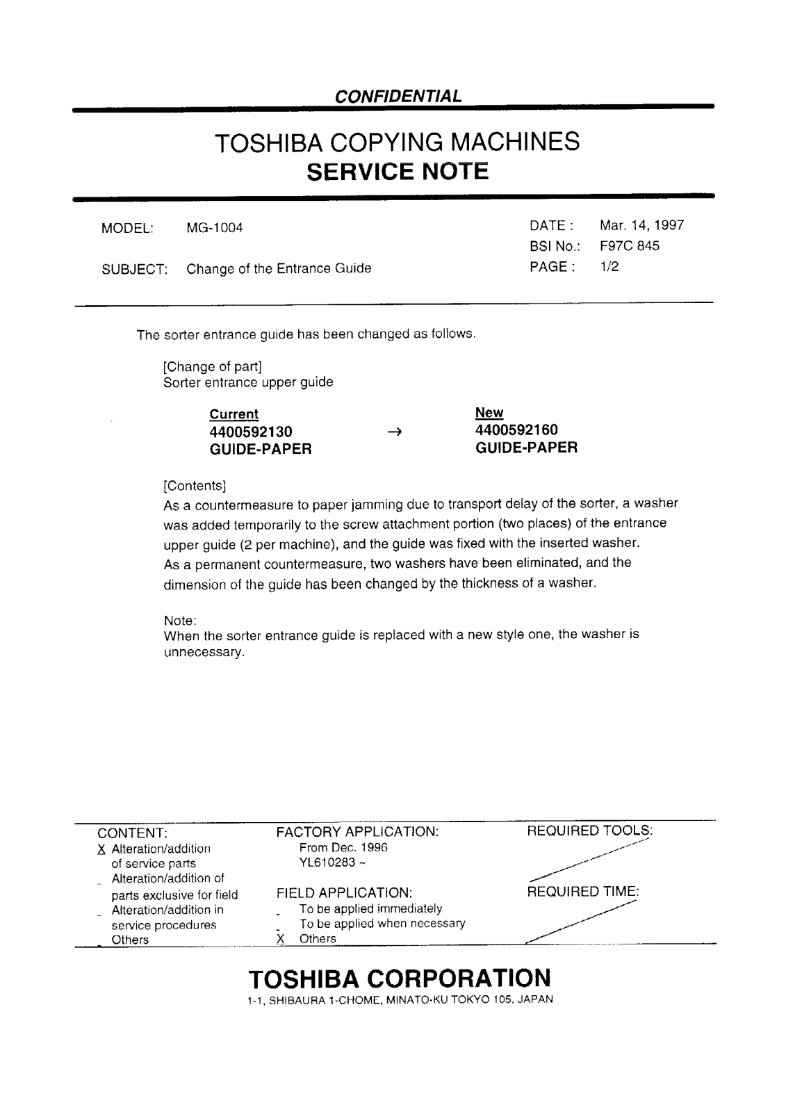 Toshiba f97c845 Service Note