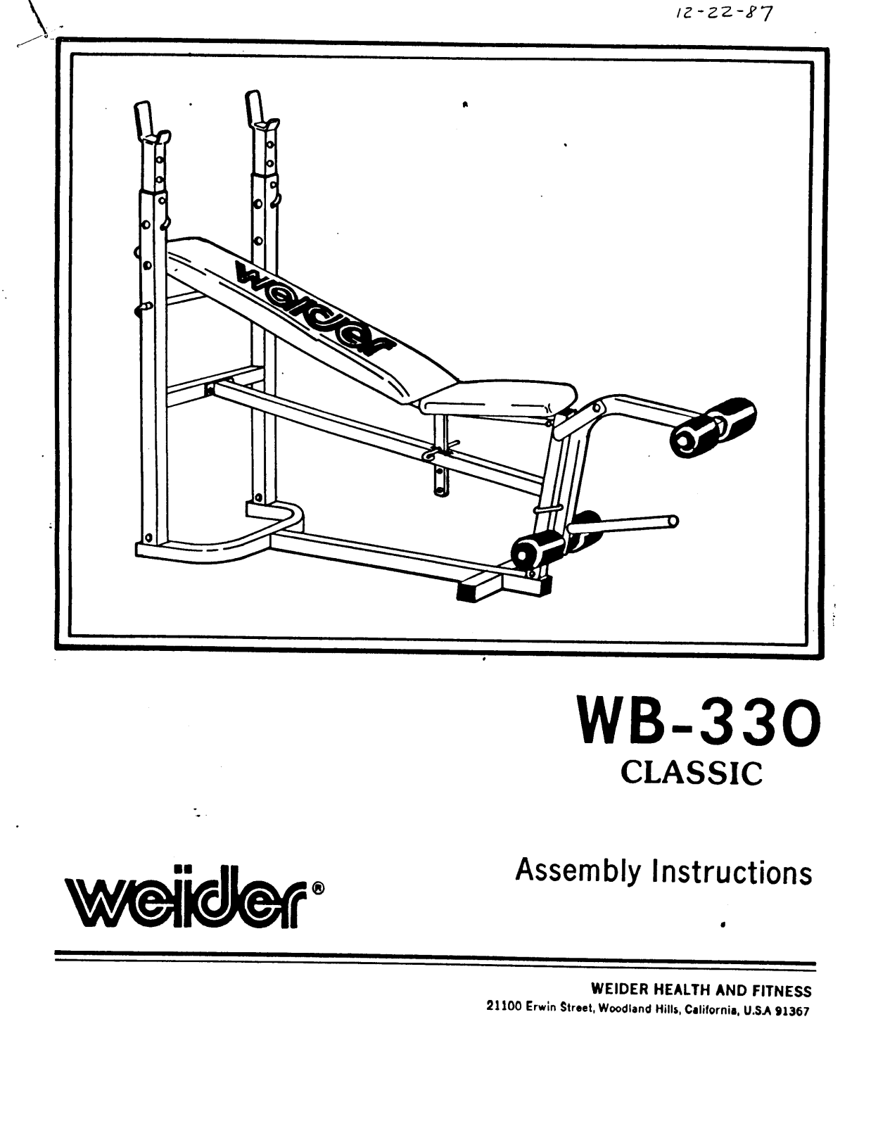 Weider WB-330 Owner's Manual