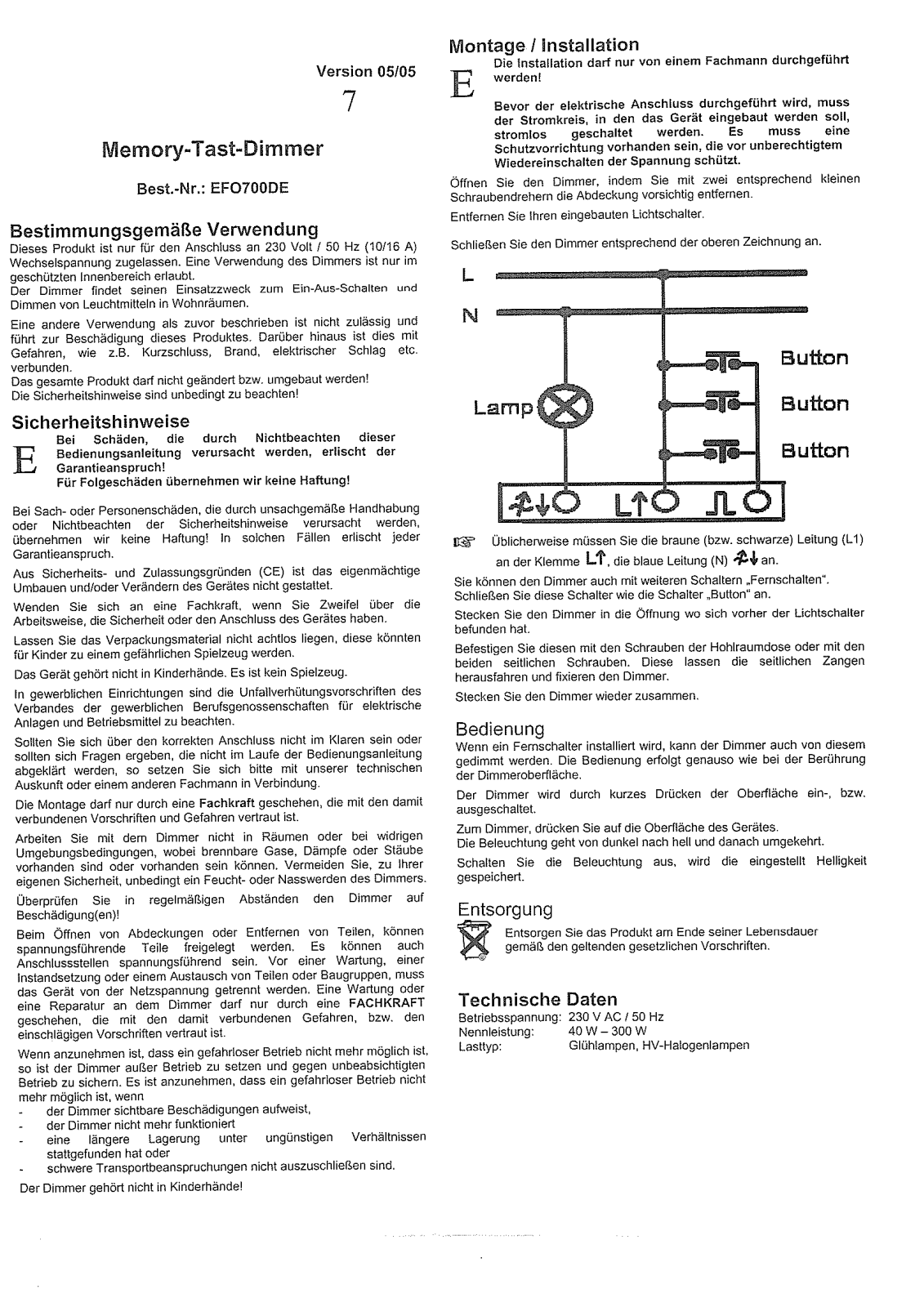 GAO EF700DE User manual