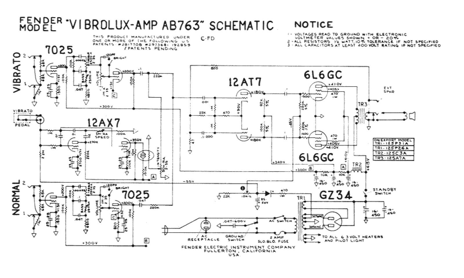 Fender Vibrolux-AB763 Schematic