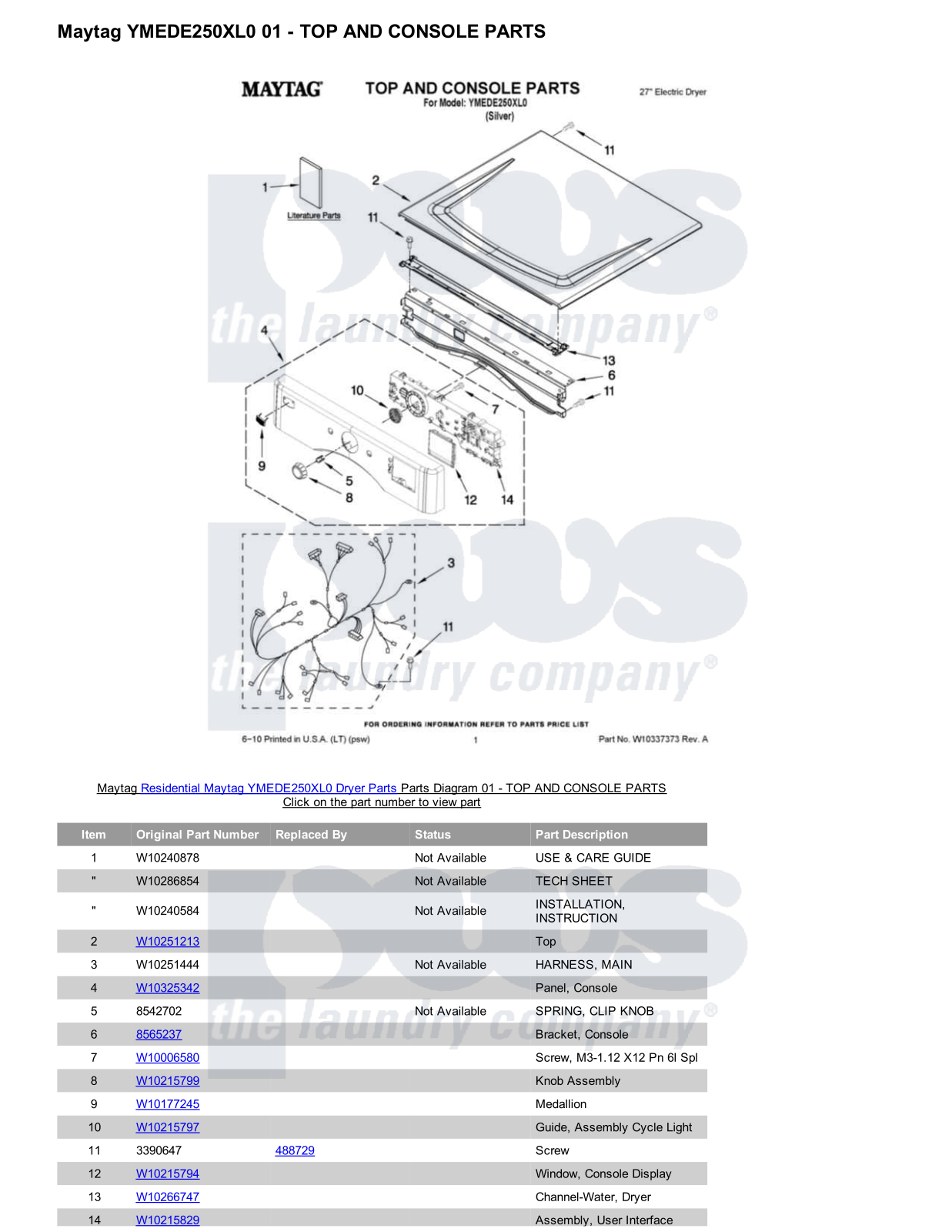 Maytag YMEDE250XL0 Parts Diagram