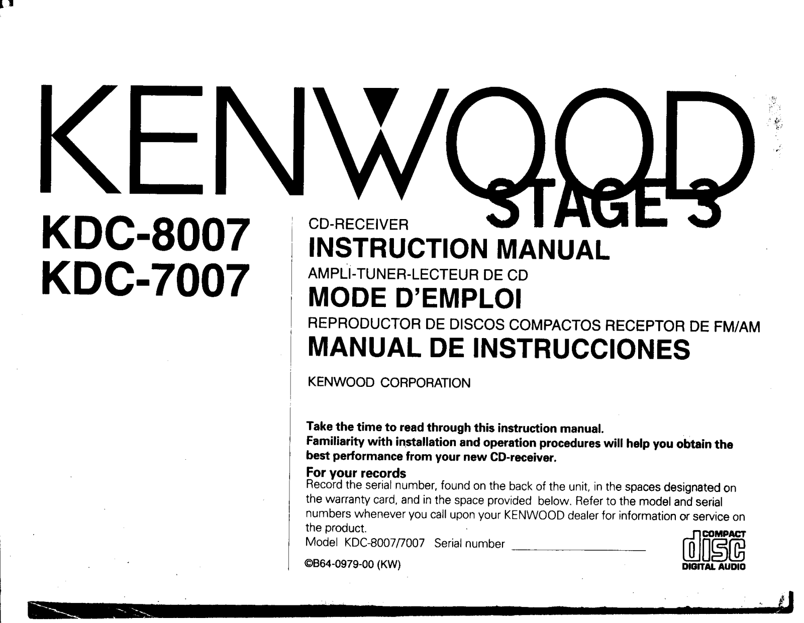 Kenwood KDC-8007, KDC-7007 Owner's Manual