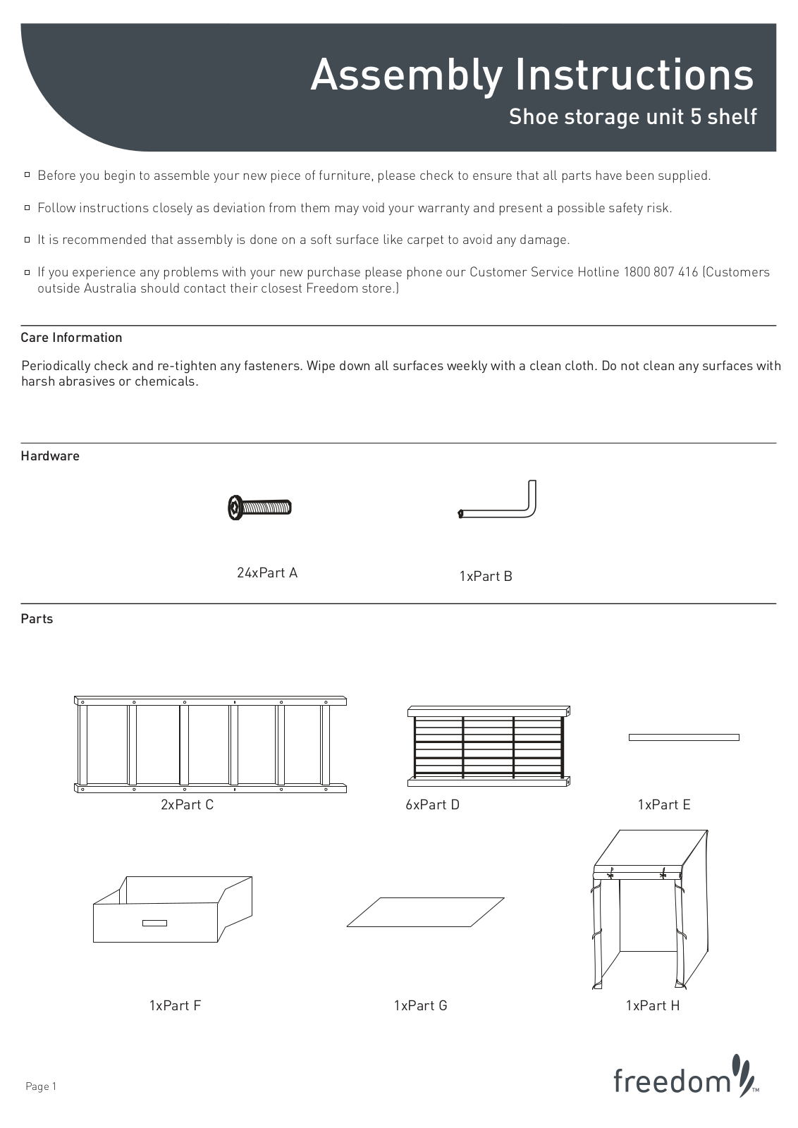 Freedom Avanti Shoe Storage Unit 5 Shelf Assembly Instruction