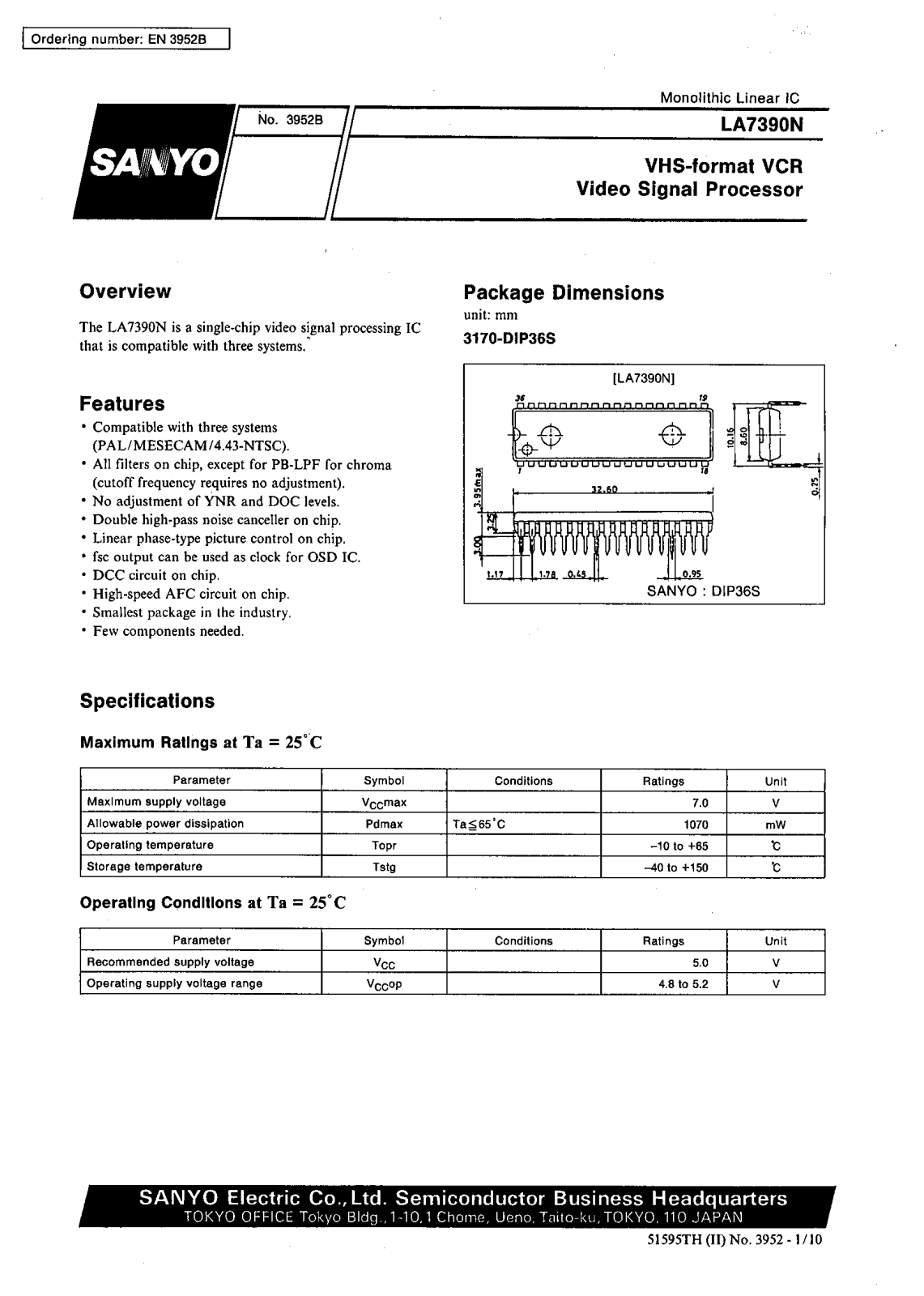 SANYO LA7390N Datasheet