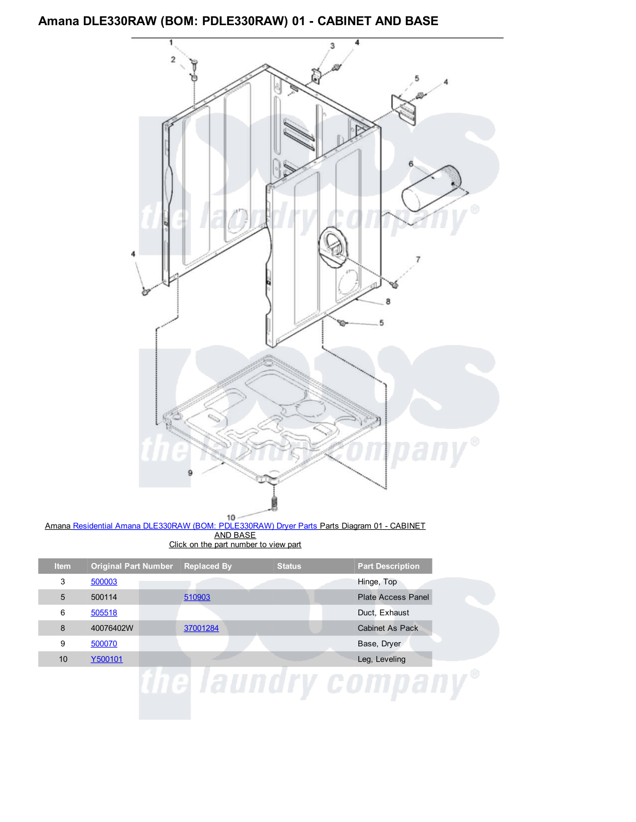 Amana DLE330RAW Parts Diagram