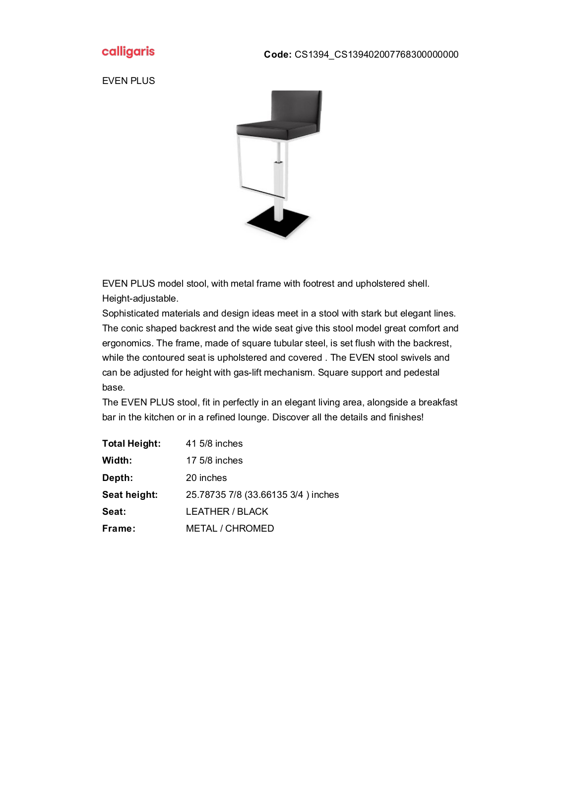Calligaris GN1937 Specifications - ManualMachine.com